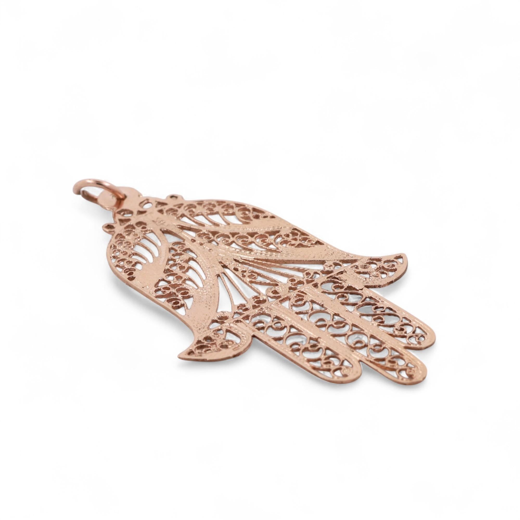 Religious Filigree Hamsa Hand Pendant Charm 14K Yellow Gold 2.05" Unisex Estate