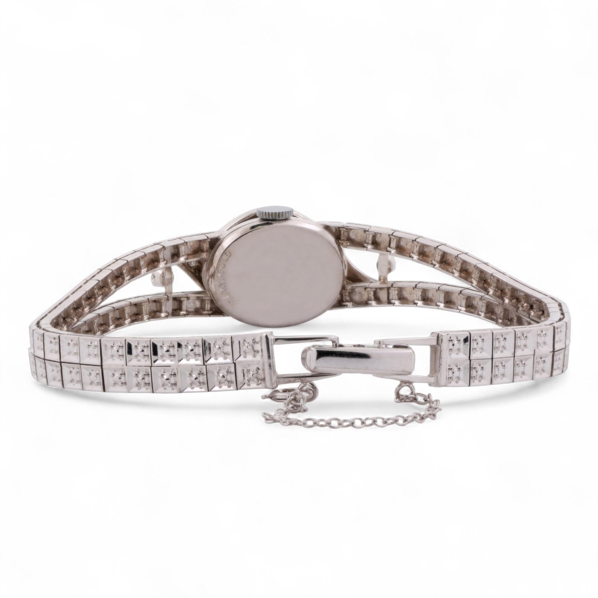 1970s Belvil Diamond Ladies Watch Flip Top Case 14K White Gold 0.70 TW 7.25"