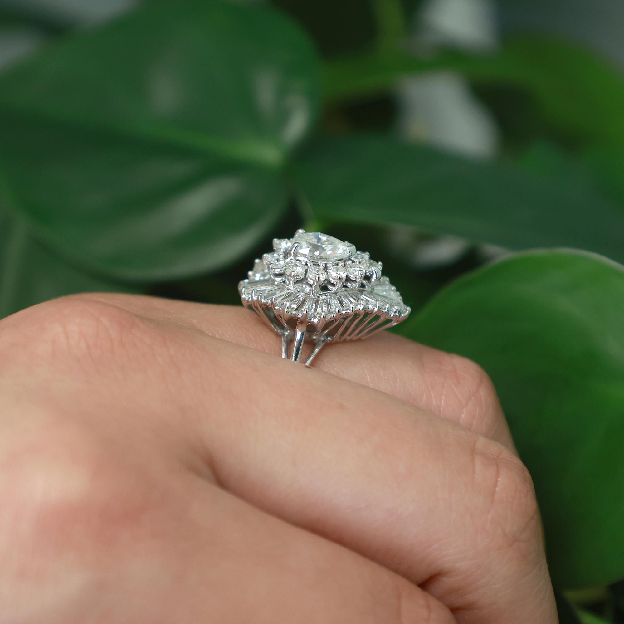 Cluster Diamond Pear Teardrop Halo Ring 14K White Gold 2.50 TW Size 6.25