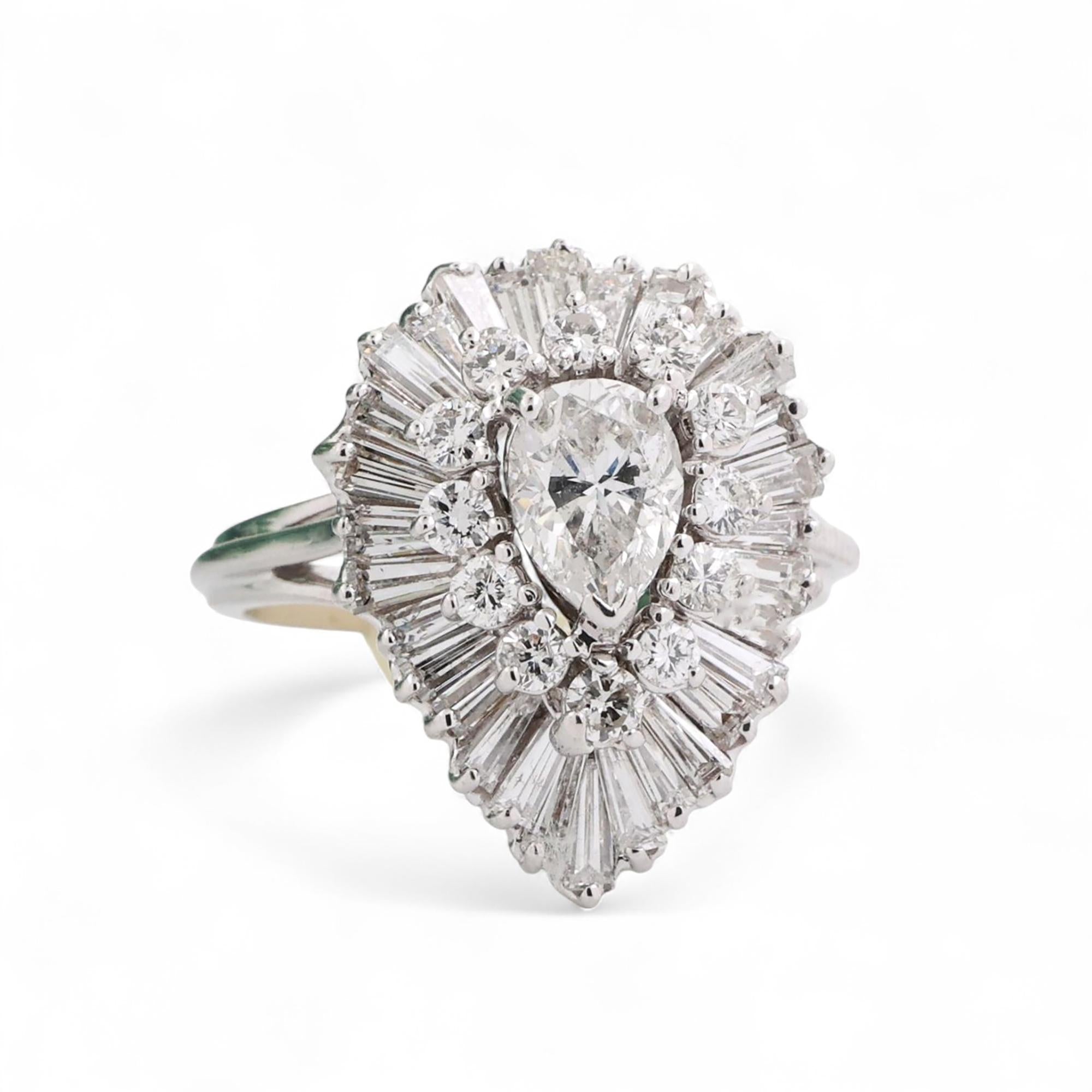 Cluster Diamond Pear Teardrop Halo Ring 14K White Gold 2.50 TW Size 6.25