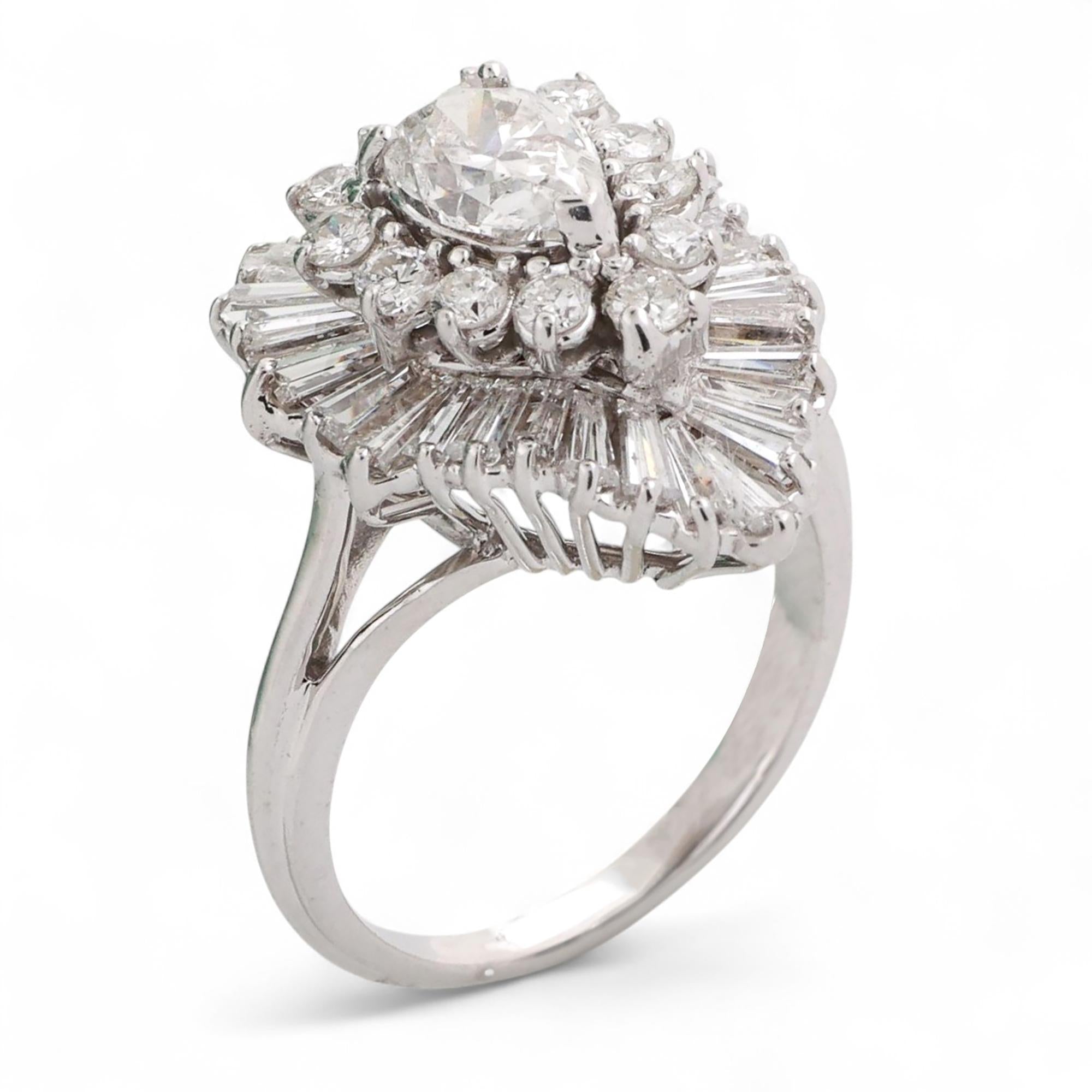 Cluster Diamond Pear Teardrop Halo Ring 14K White Gold 2.50 TW Size 6.25