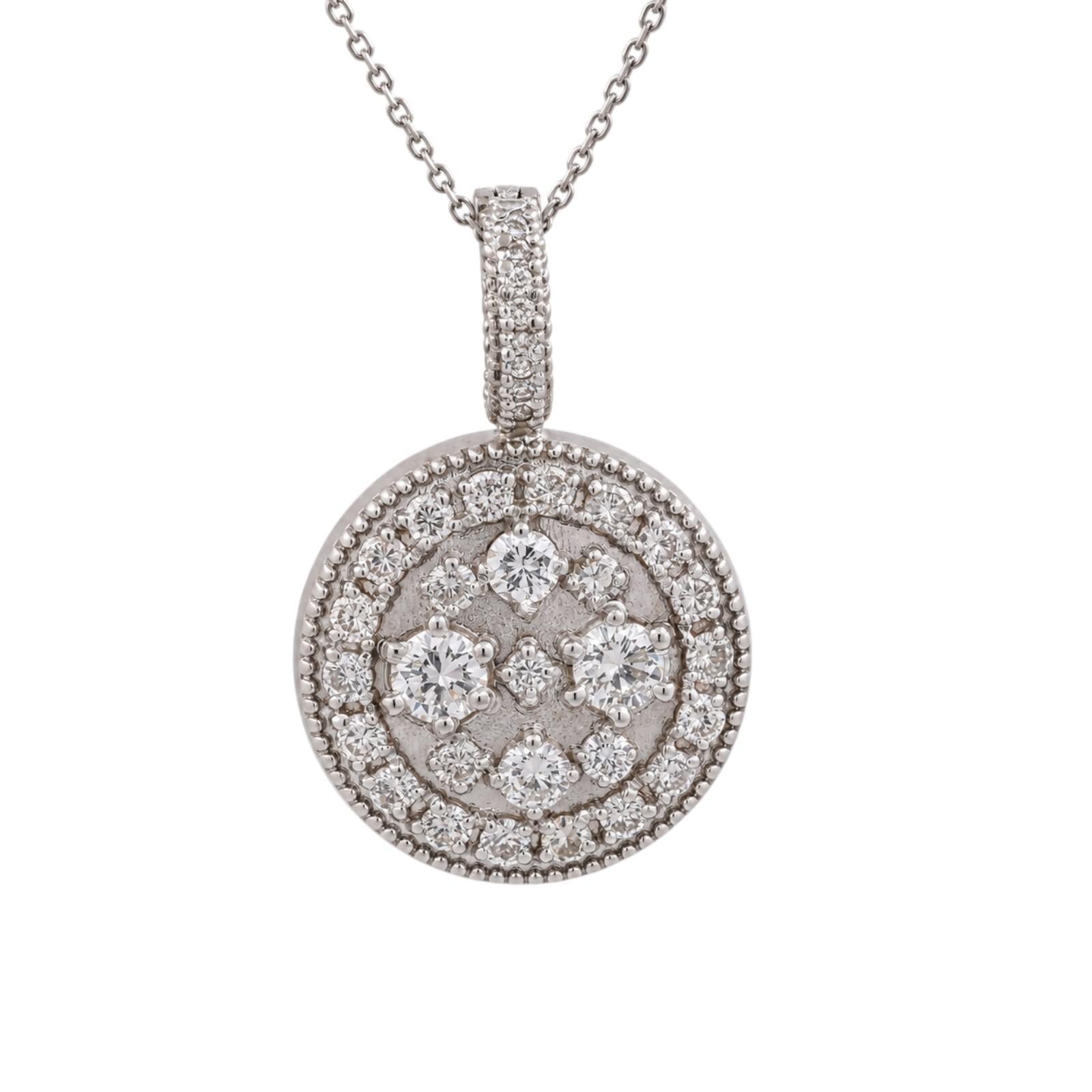 Vintage White Gold 2.00CTW Natural Diamond Cluster Halo Pendant Chain Necklace
