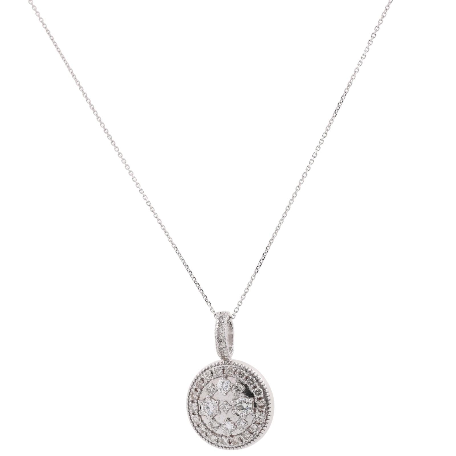 Vintage White Gold 2.00CTW Natural Diamond Cluster Halo Pendant Chain Necklace