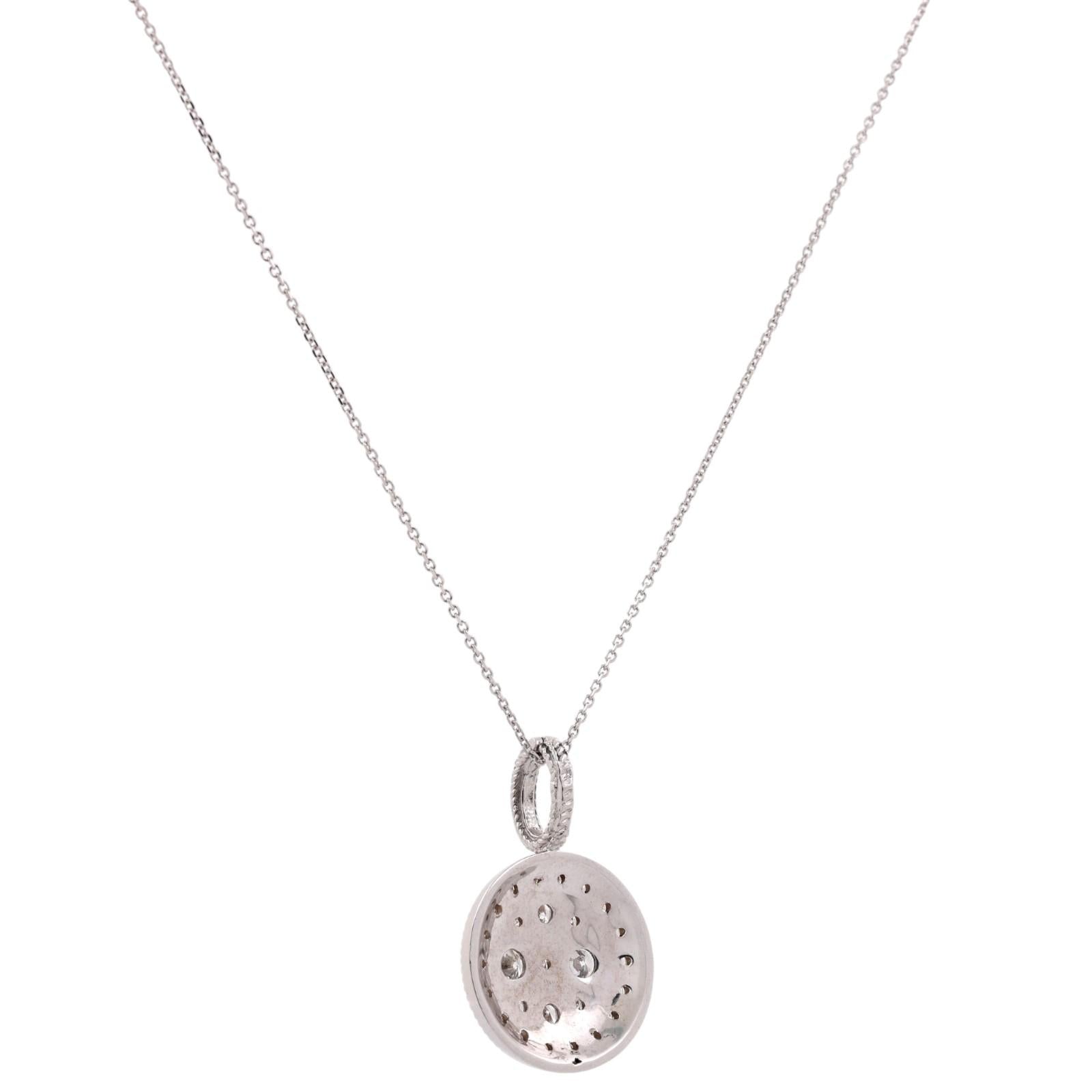 Vintage White Gold 2.00CTW Natural Diamond Cluster Halo Pendant Chain Necklace