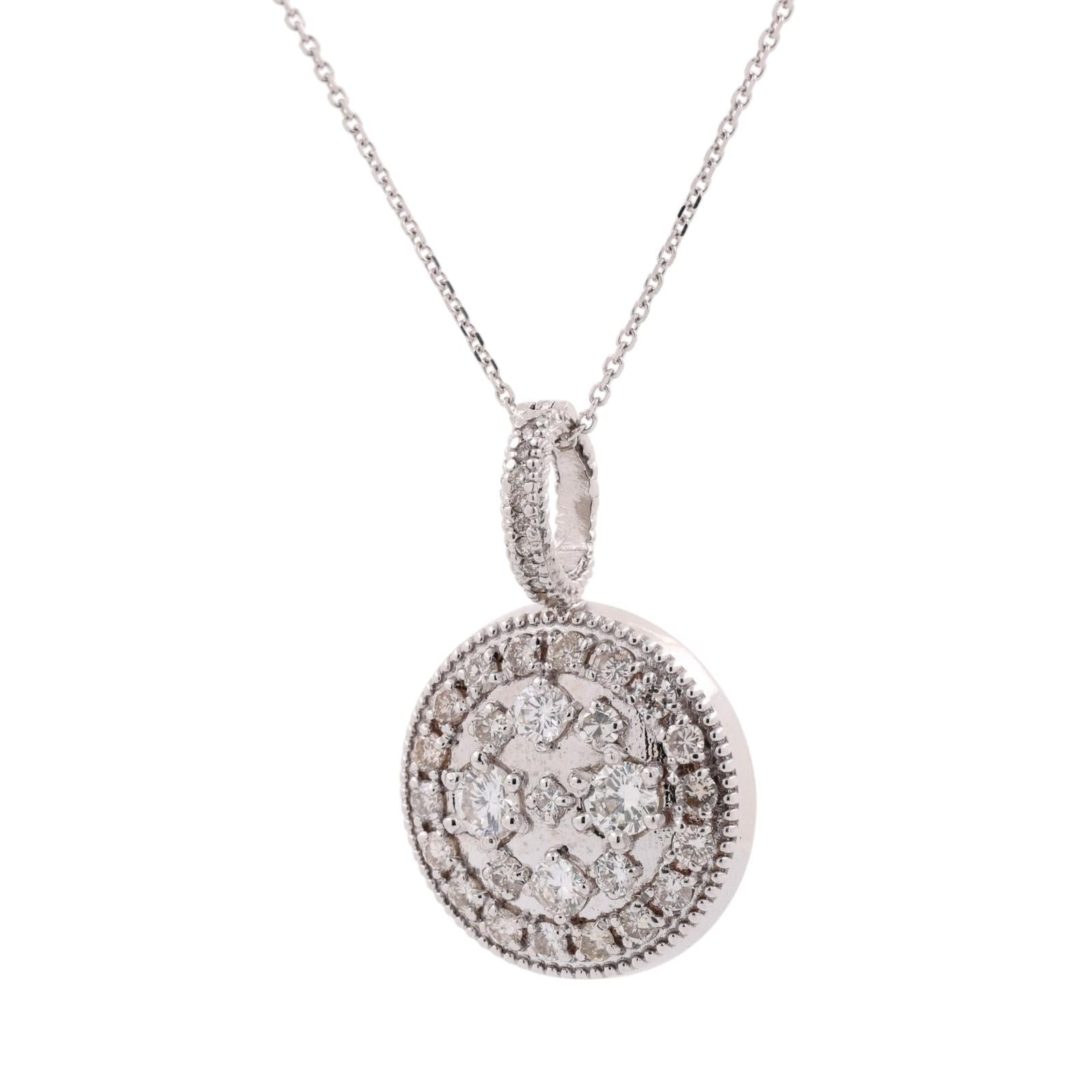 Vintage White Gold 2.00CTW Natural Diamond Cluster Halo Pendant Chain Necklace