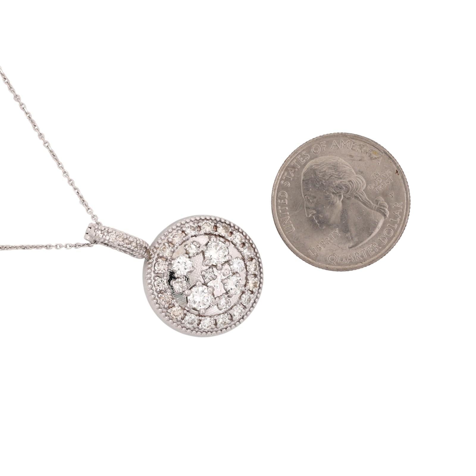 Vintage White Gold 2.00CTW Natural Diamond Cluster Halo Pendant Chain Necklace