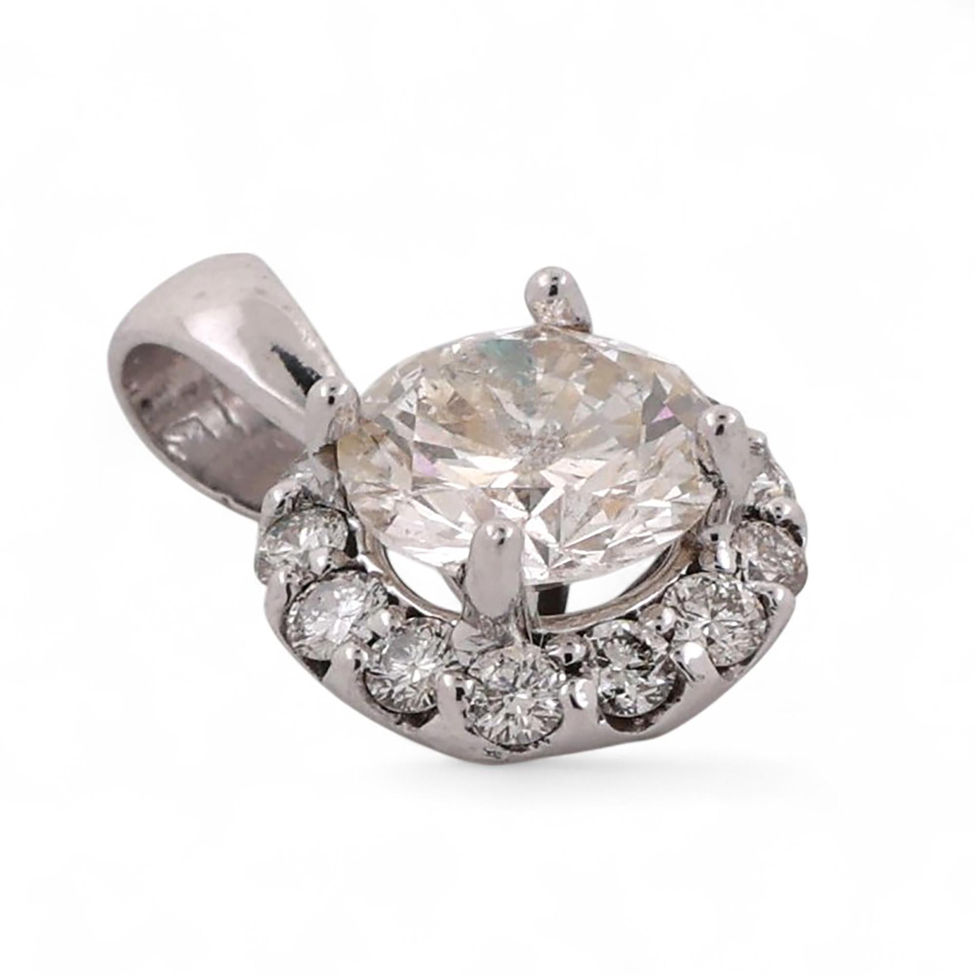 Solitaire Round Halo Diamond Pendant 1.85 TW 14K White Gold 0.70" Ladies Estate