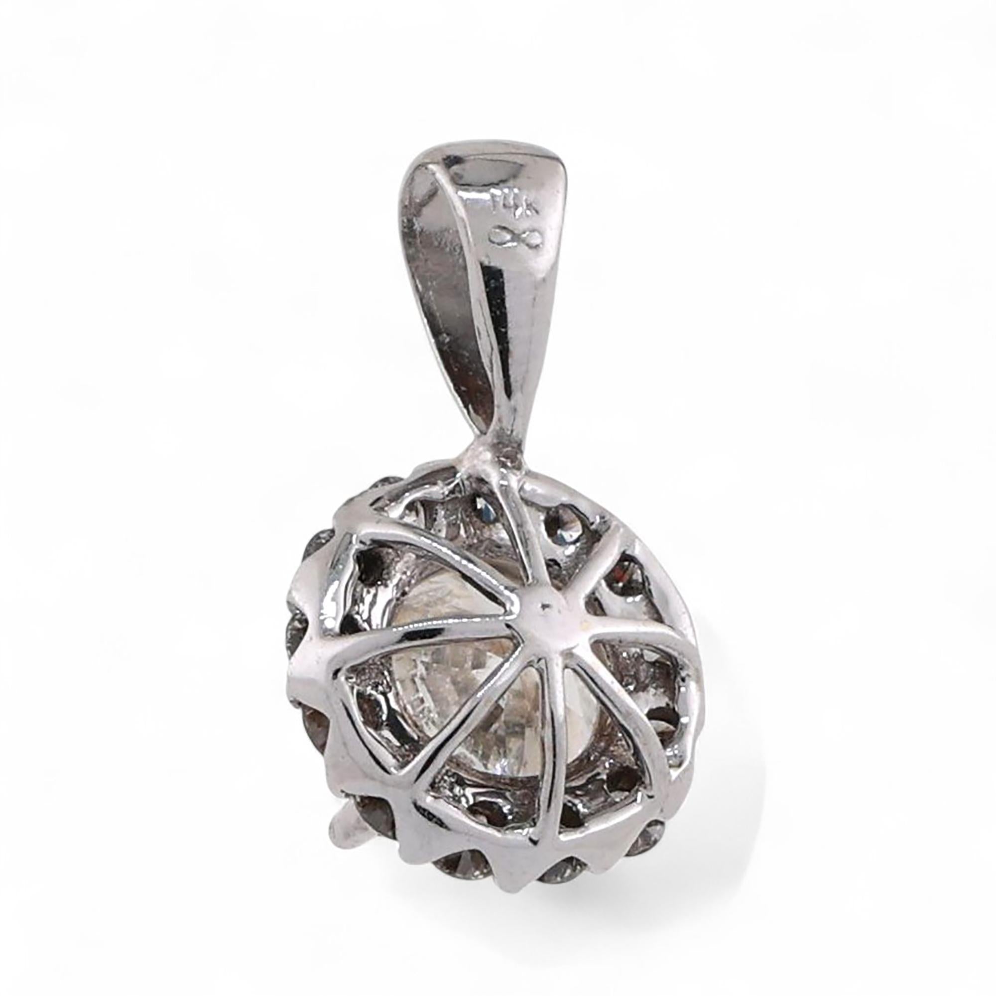 Solitaire Round Halo Diamond Pendant 1.85 TW 14K White Gold 0.70" Ladies Estate