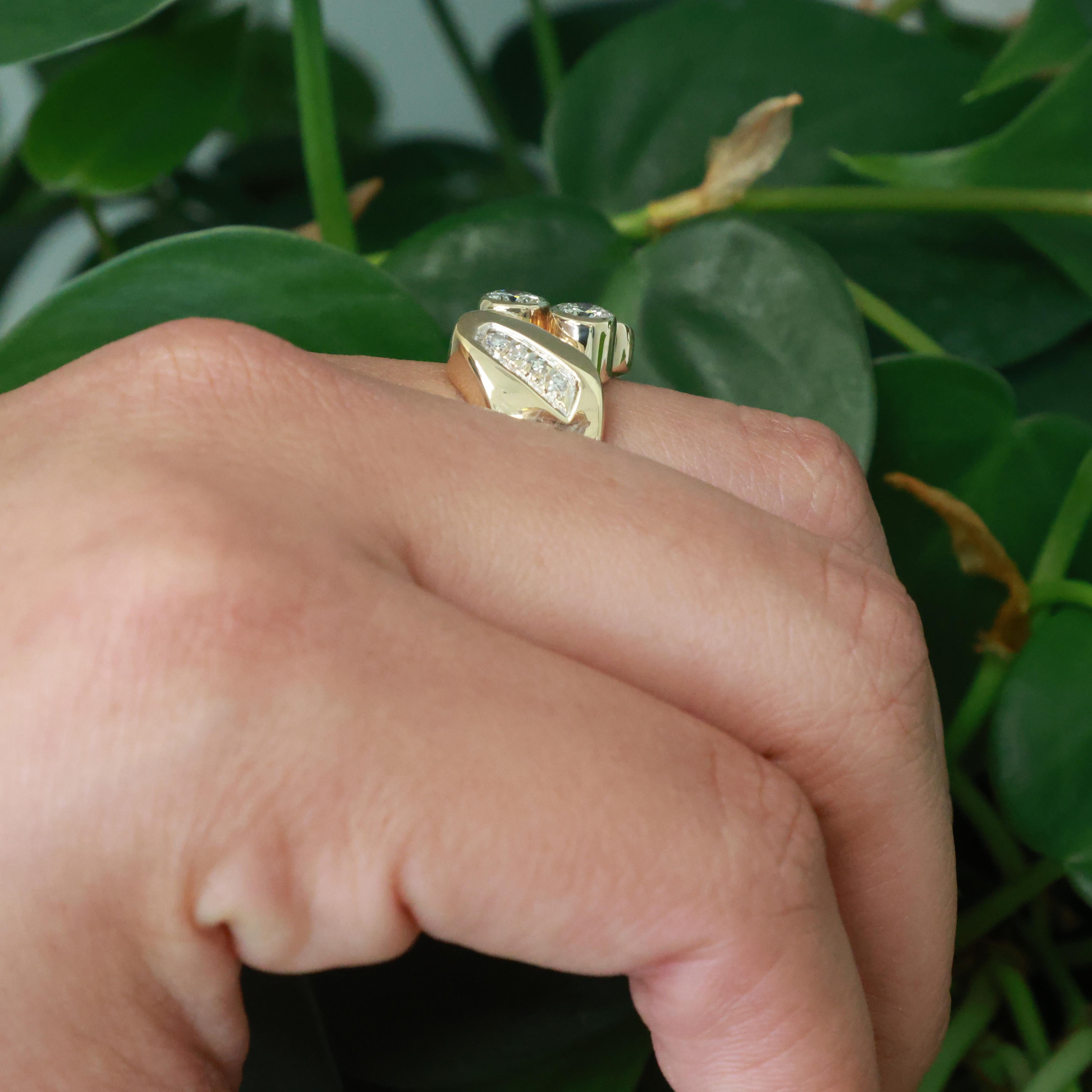 0.68 TW Bezel Set Diamond Cocktail Ring 14K Yellow Gold Size 7 Estate