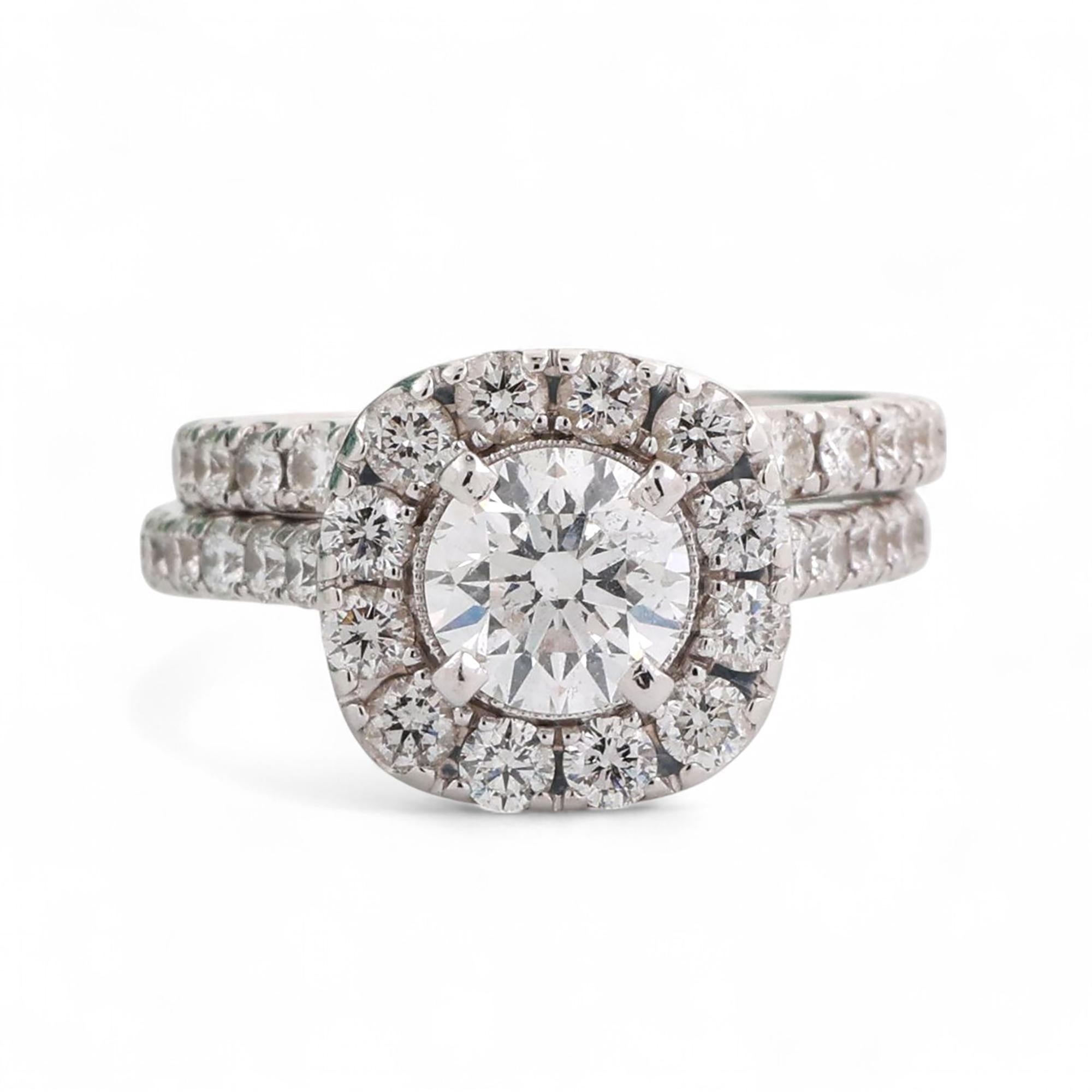 3.20 TW Halo Diamond Engagement Wedding Ring Set GIA Cert 14K White Gold SZ 7.25