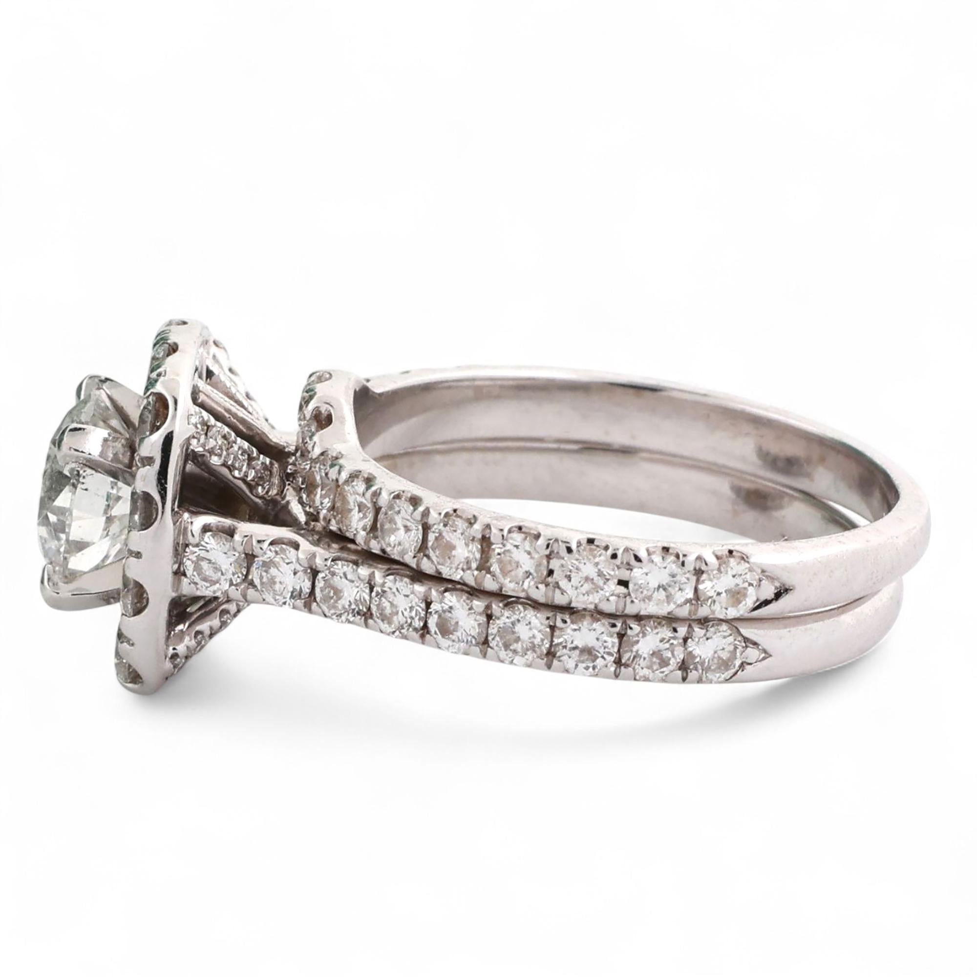 3.20 TW Halo Diamond Engagement Wedding Ring Set GIA Cert 14K White Gold SZ 7.25