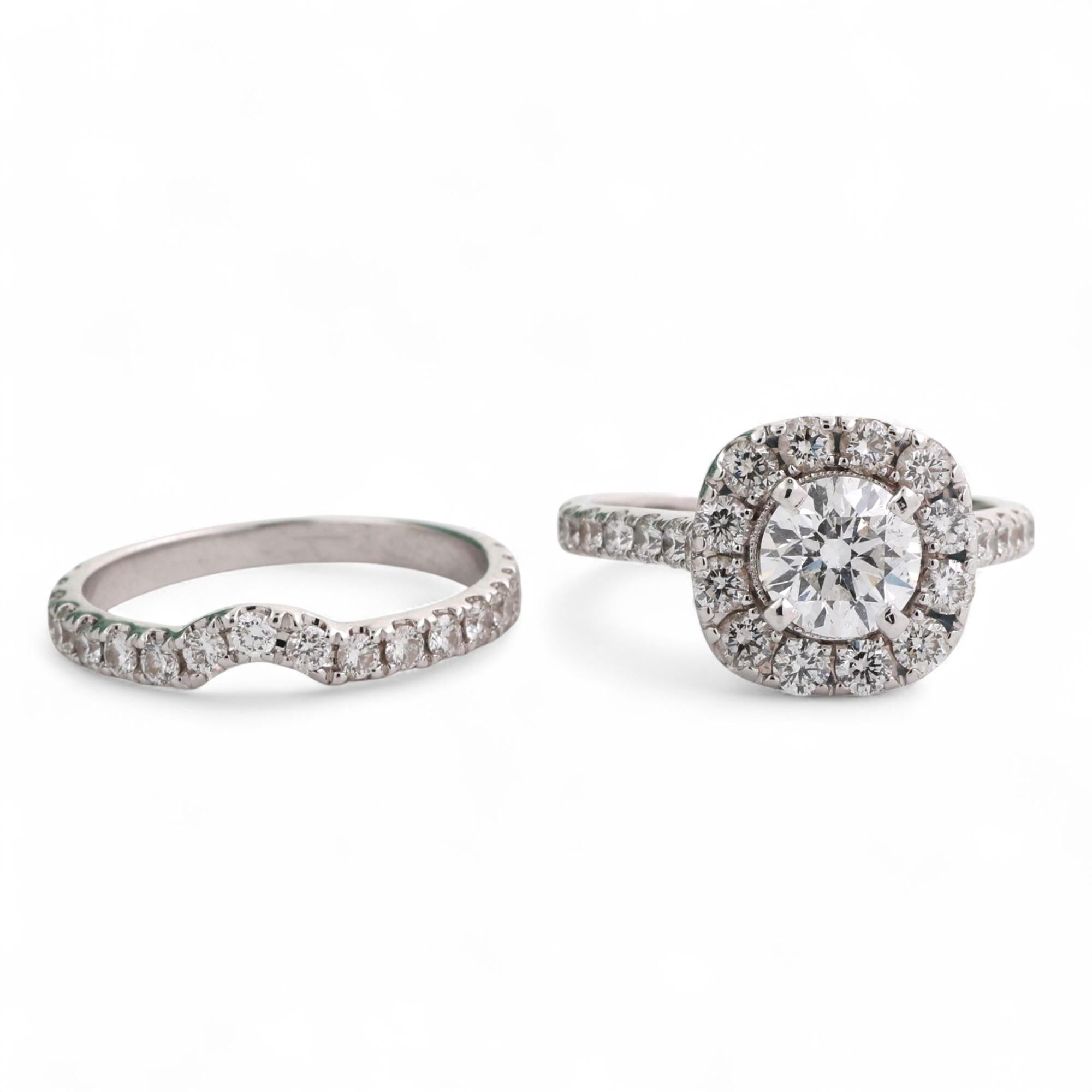 3.20 TW Halo Diamond Engagement Wedding Ring Set GIA Cert 14K White Gold SZ 7.25
