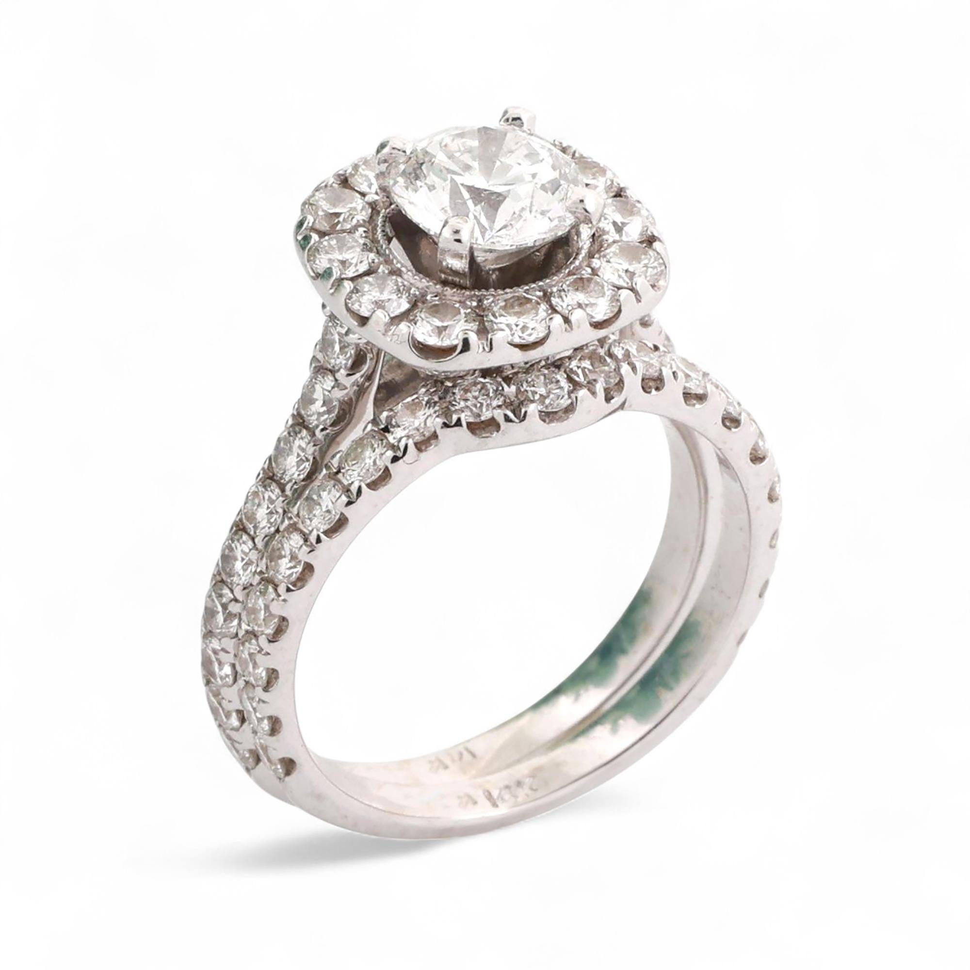 3.20 TW Halo Diamond Engagement Wedding Ring Set GIA Cert 14K White Gold SZ 7.25