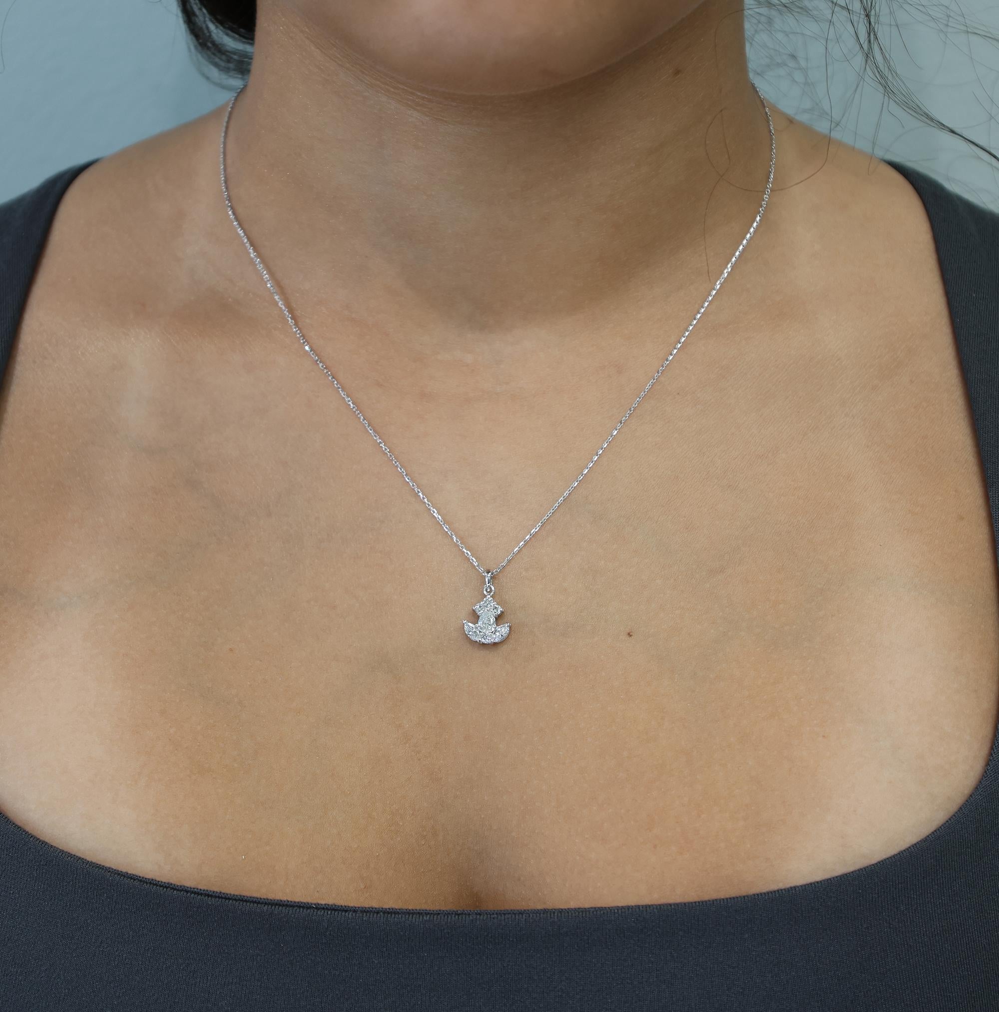 Diamond Anchor Pendant Charm Chain Necklace 14K White Gold 0.55 TW 18" Nautical