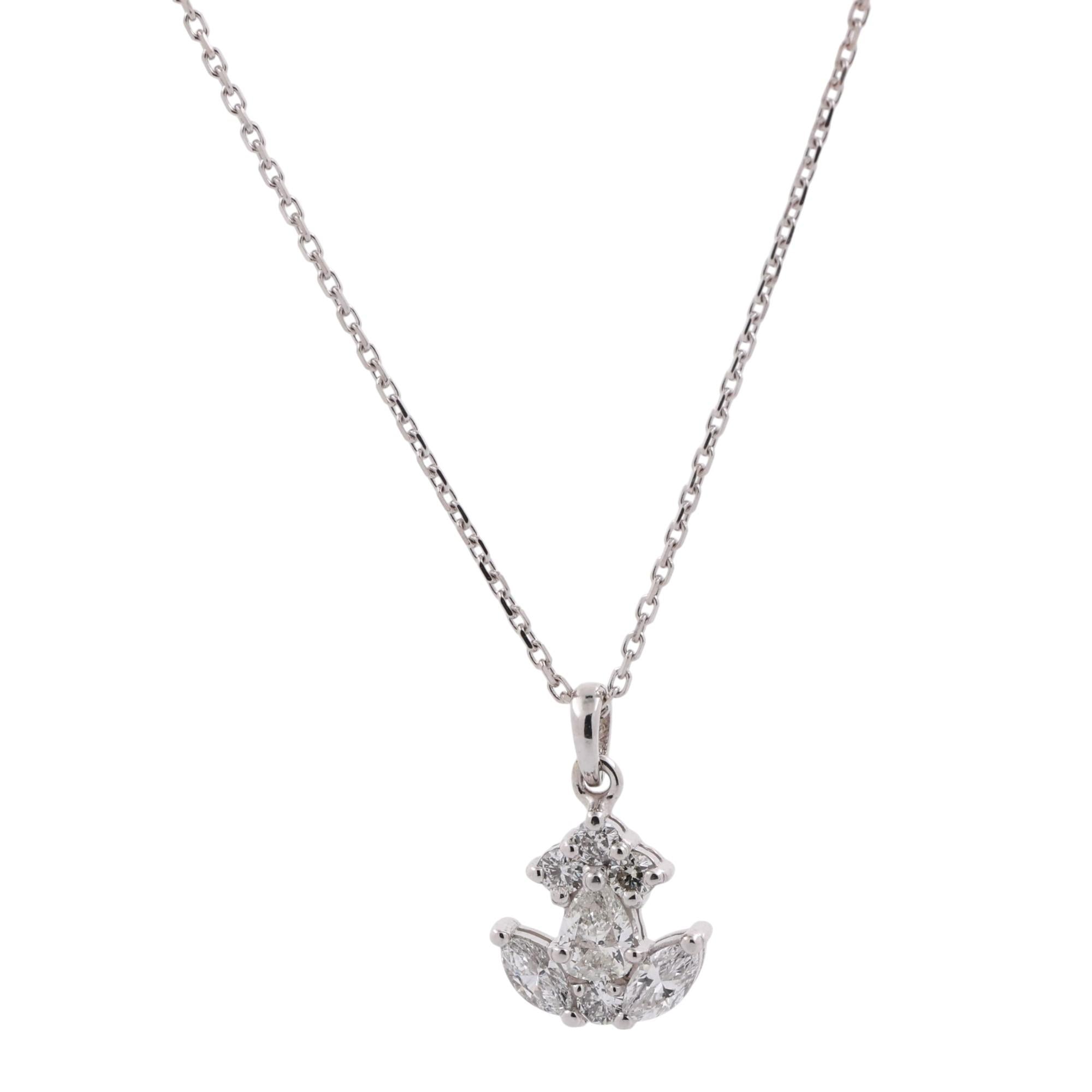 Diamond Anchor Pendant Charm Chain Necklace 14K White Gold 0.55 TW 18" Nautical