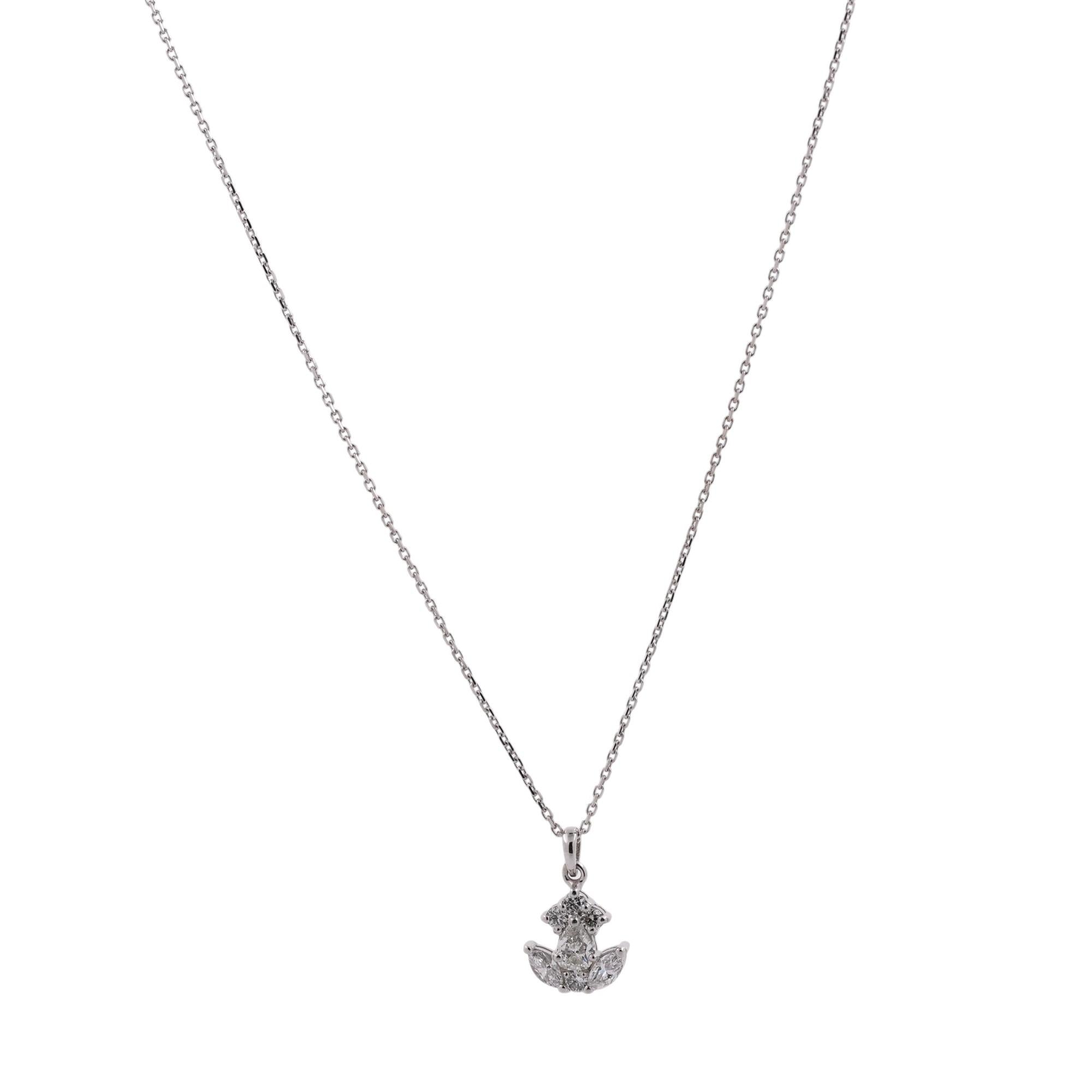 Diamond Anchor Pendant Charm Chain Necklace 14K White Gold 0.55 TW 18" Nautical