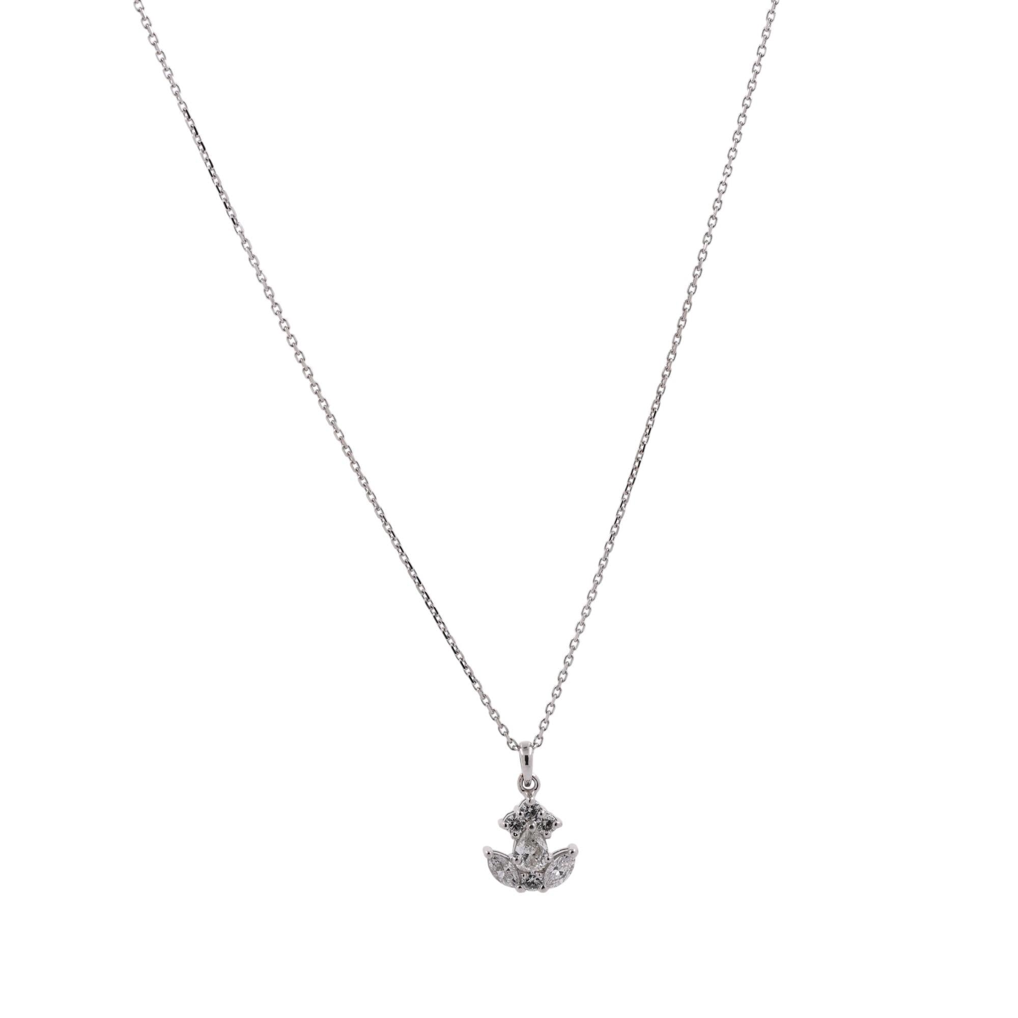 Diamond Anchor Pendant Charm Chain Necklace 14K White Gold 0.55 TW 18" Nautical