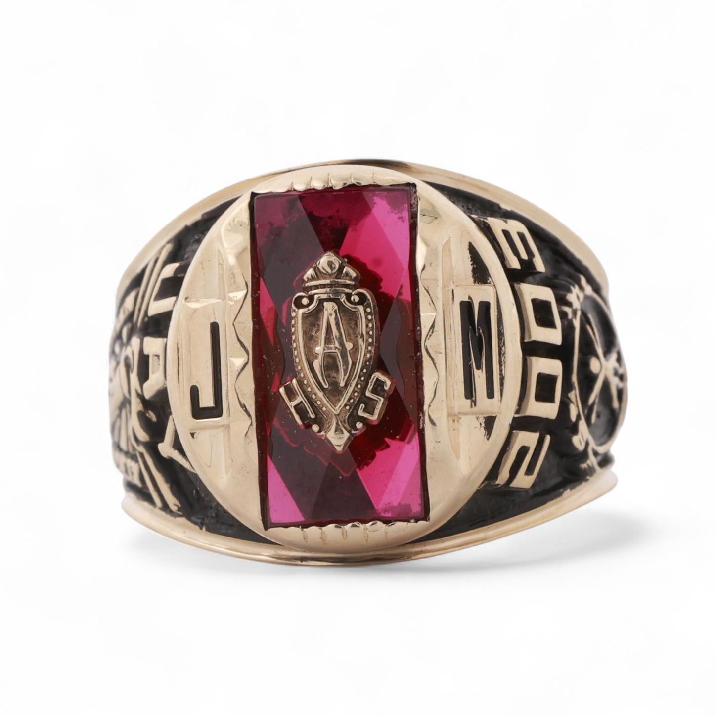 Men's 2003 Class Ring National Honor Society 10K Yellow Gold Ruby Gem Size 11