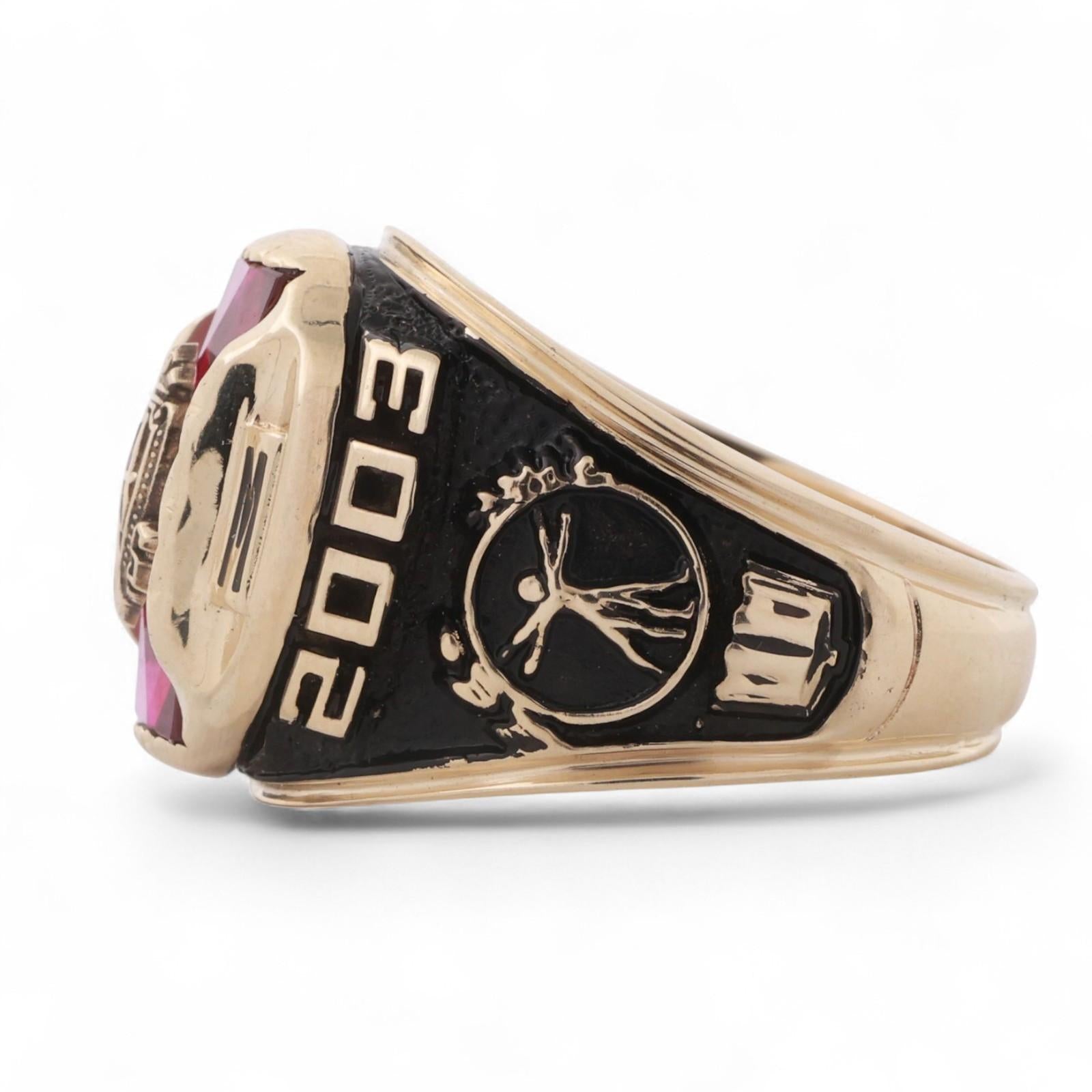 Men's 2003 Class Ring National Honor Society 10K Yellow Gold Ruby Gem Size 11
