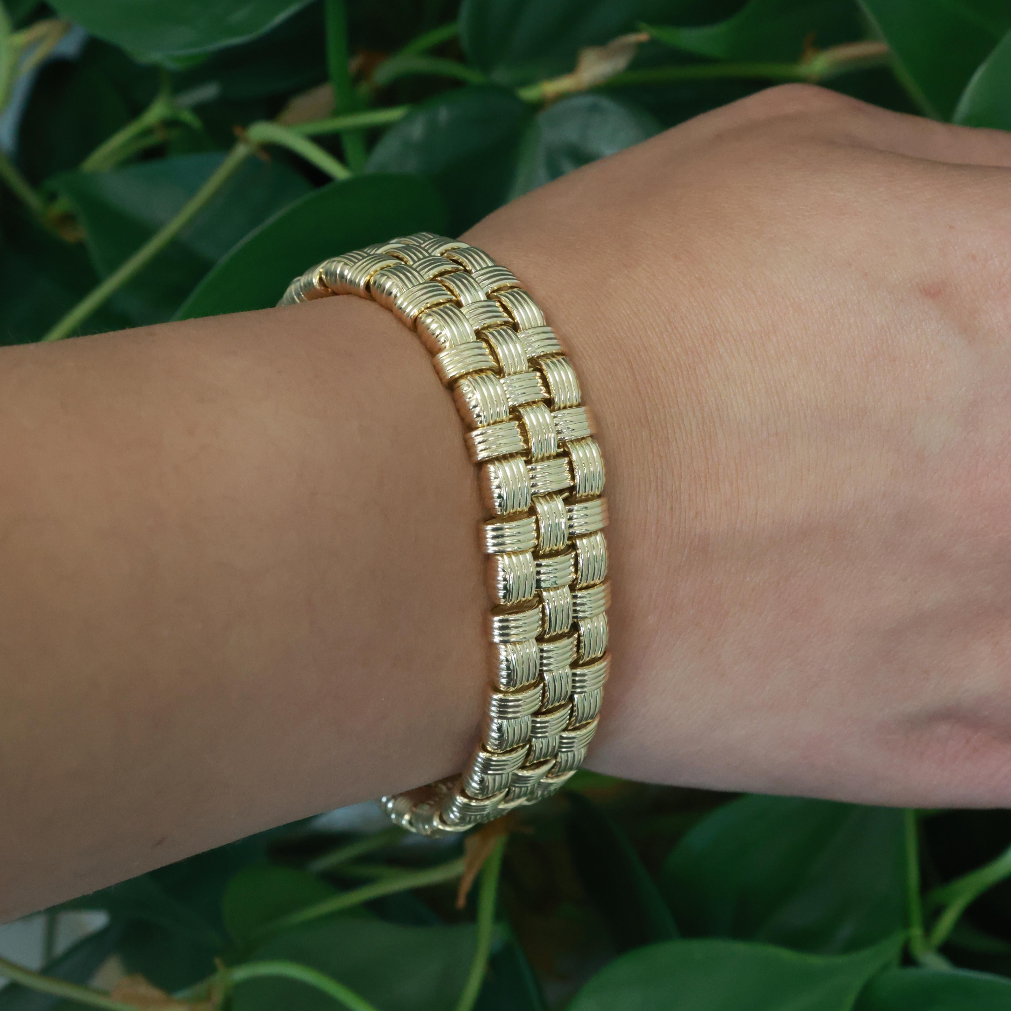 14K Yellow Gold Wide Basketweave Bracelet 7.75" Ladies Estate