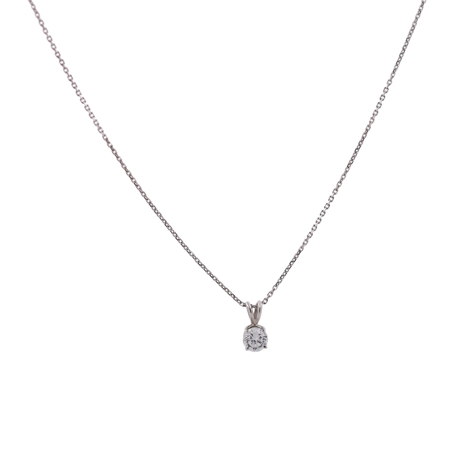 1.06 TW Round Solitaire Diamond Pendant Cable Chain 14K White Gold 18"