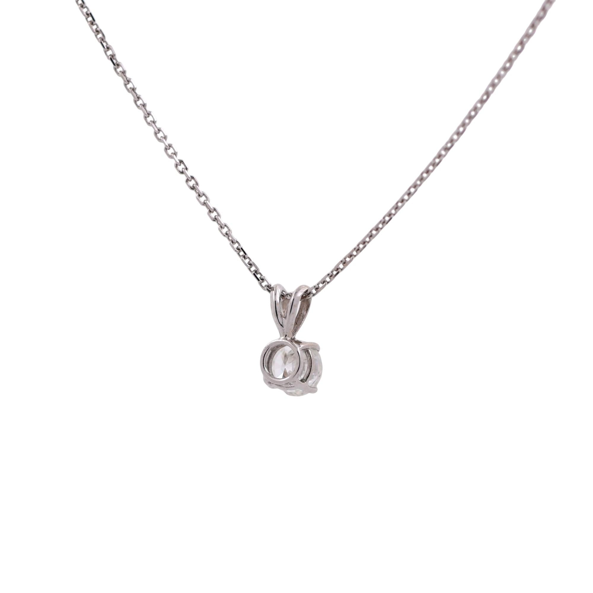 1.06 TW Round Solitaire Diamond Pendant Cable Chain 14K White Gold 18"