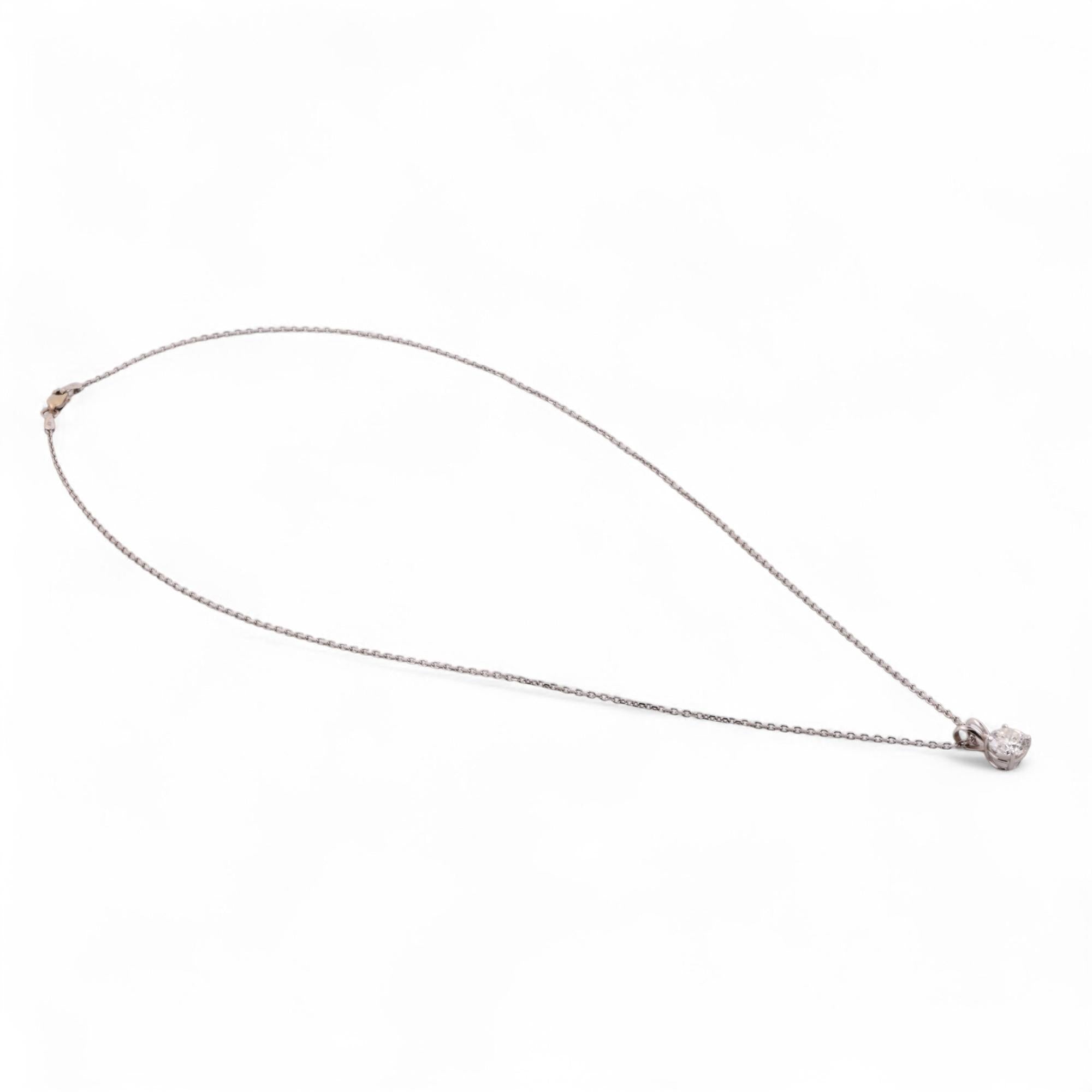 1.06 TW Round Solitaire Diamond Pendant Cable Chain 14K White Gold 18"