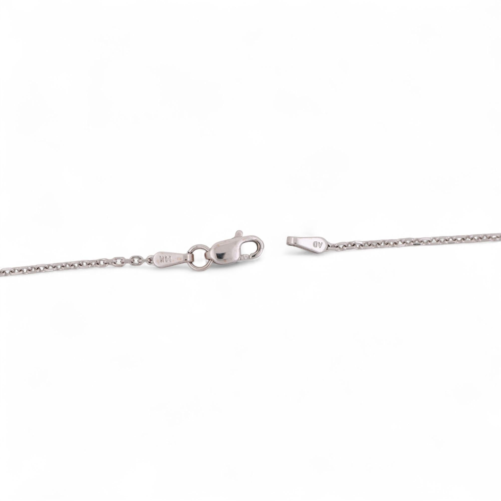 1.06 TW Round Solitaire Diamond Pendant Cable Chain 14K White Gold 18"