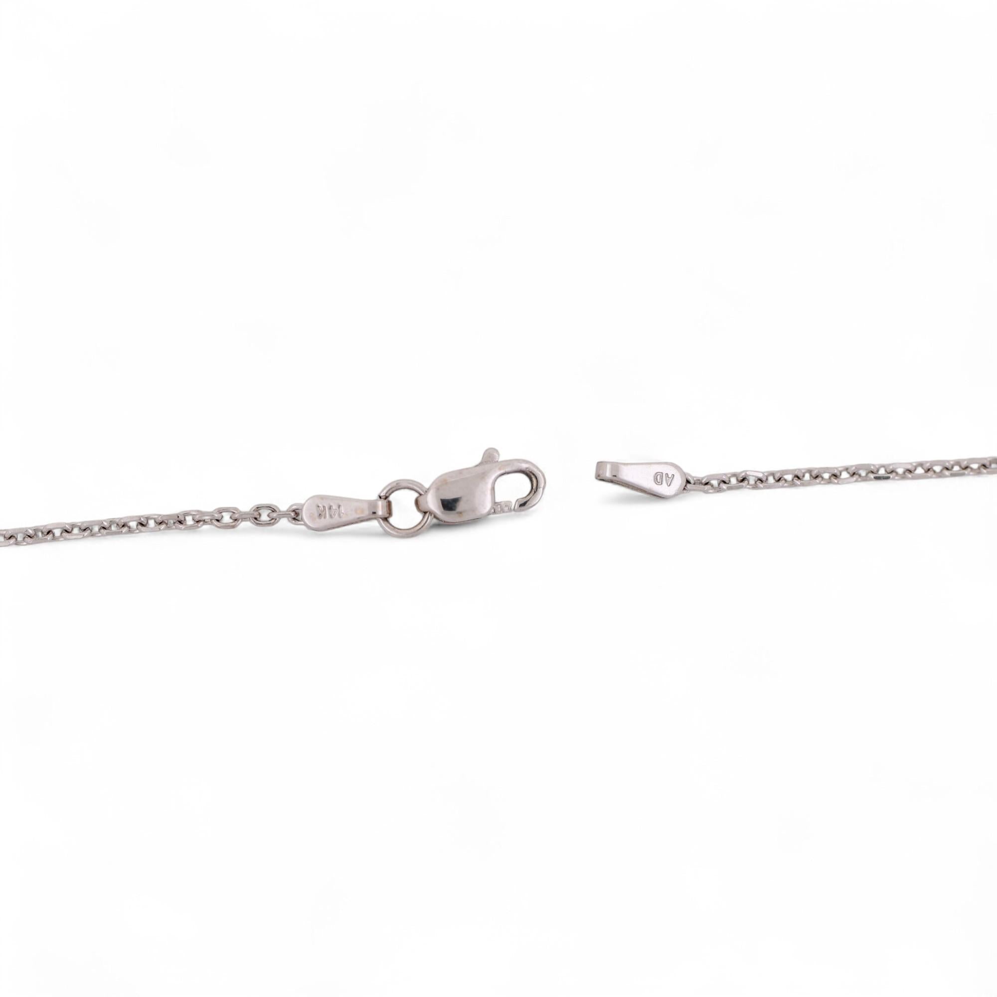 1.06 TW Round Solitaire Diamond Pendant Cable Chain 14K White Gold 18"