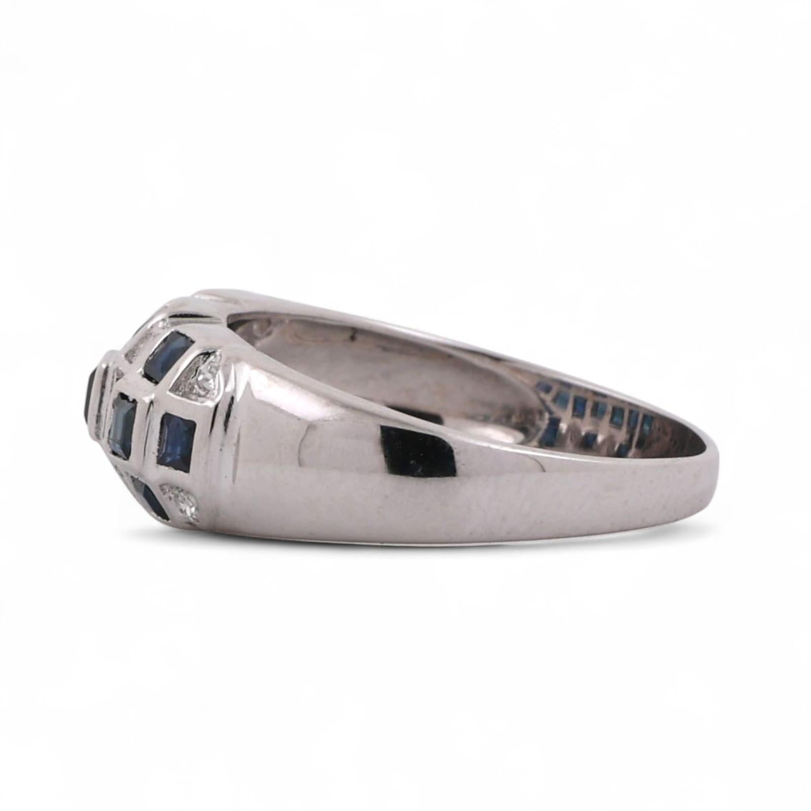 Princess Blue Sapphire Diamond Dome Ring 14K White Gold 0.47 TW Size 6.5