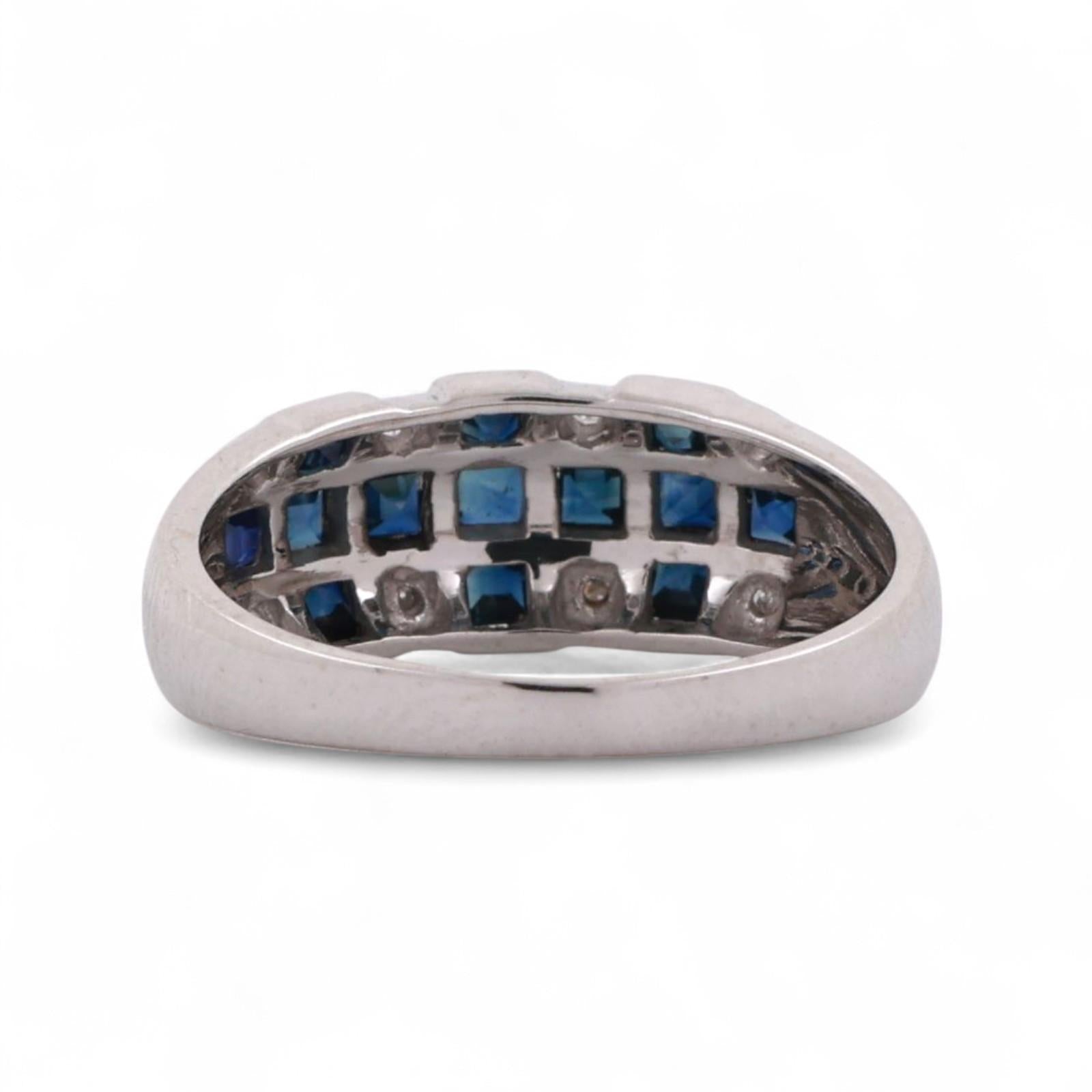 Princess Blue Sapphire Diamond Dome Ring 14K White Gold 0.47 TW Size 6.5