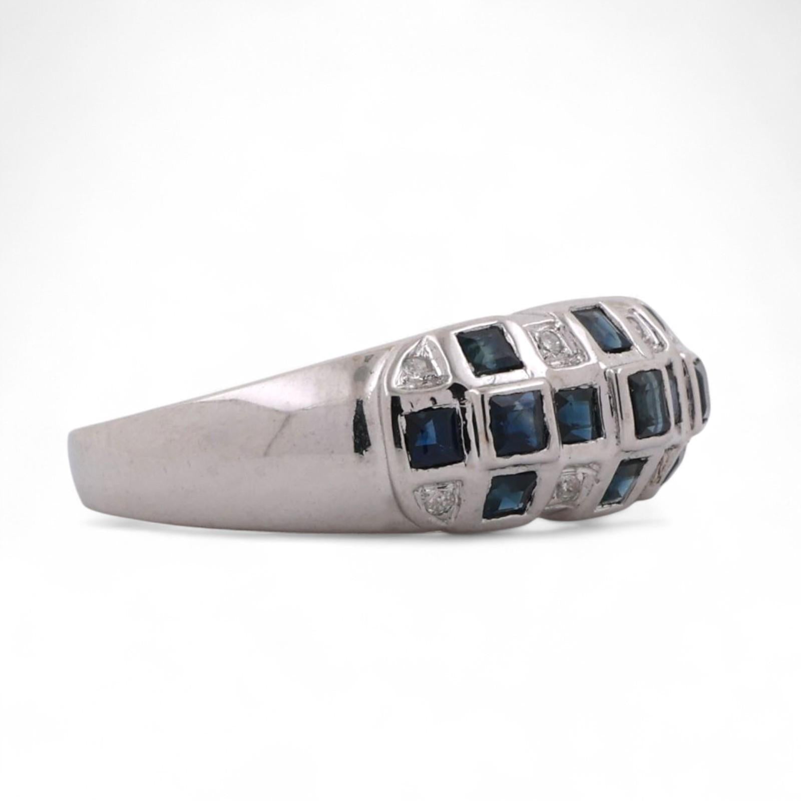 Princess Blue Sapphire Diamond Dome Ring 14K White Gold 0.47 TW Size 6.5