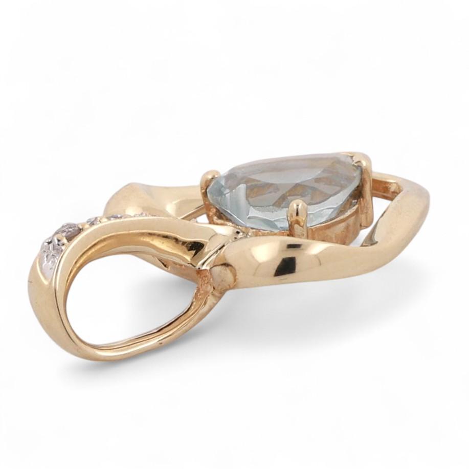 Heart Aquamarine Diamond Pendant Charm 14K Gold 1.06 CTW 0.80" Estate