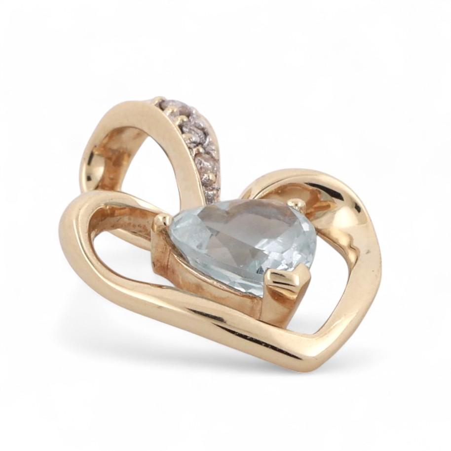 Heart Aquamarine Diamond Pendant Charm 14K Gold 1.06 CTW 0.80" Estate