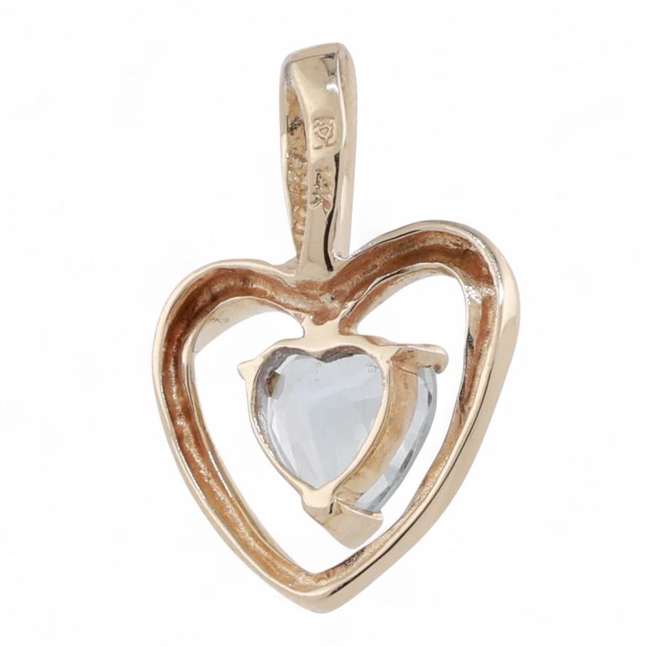 Heart Aquamarine Diamond Pendant Charm 14K Gold 1.06 CTW 0.80" Estate