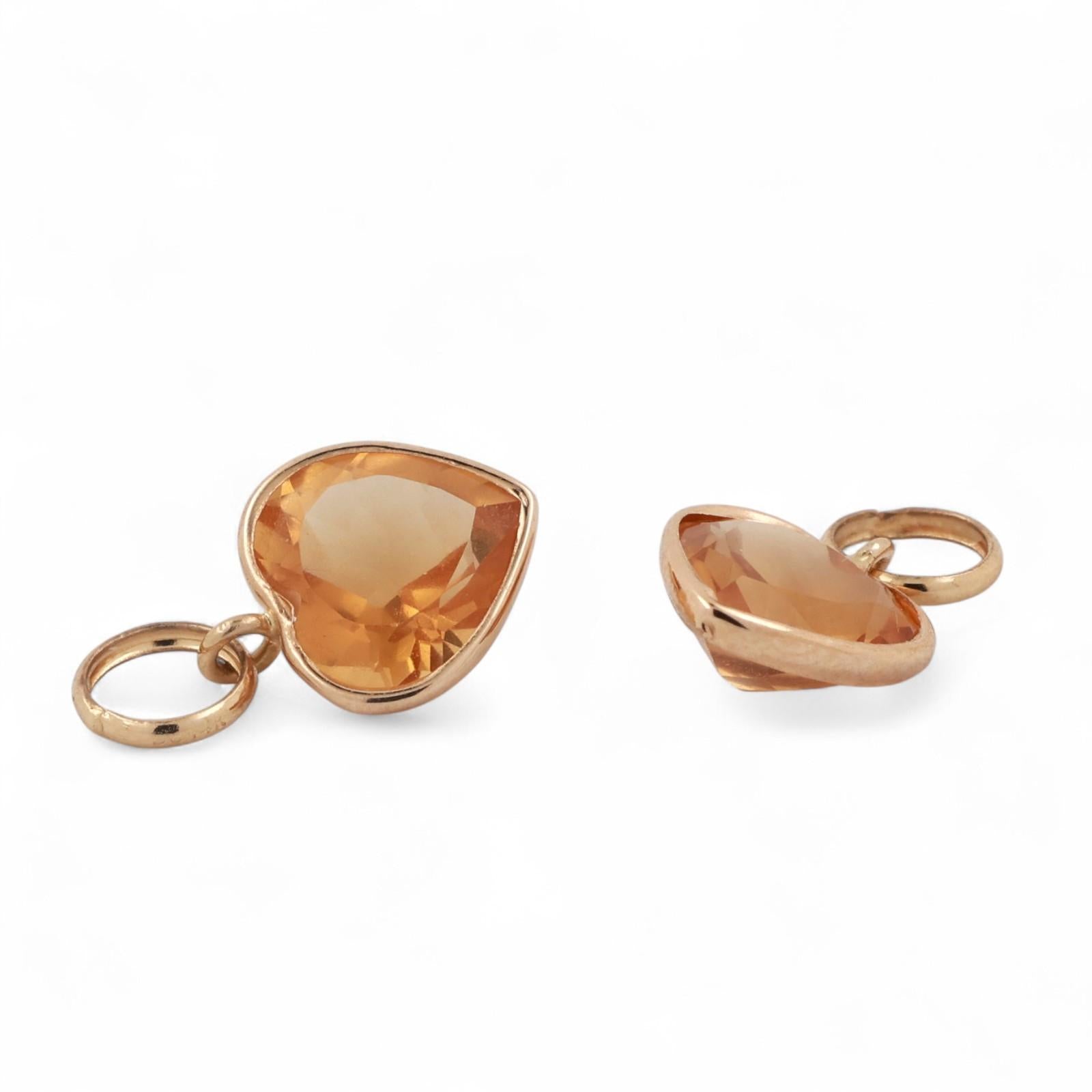 Citrine Heart Hoop Earring Attachments 14K Yellow Gold 5.02 CTW 0.65" Ladies