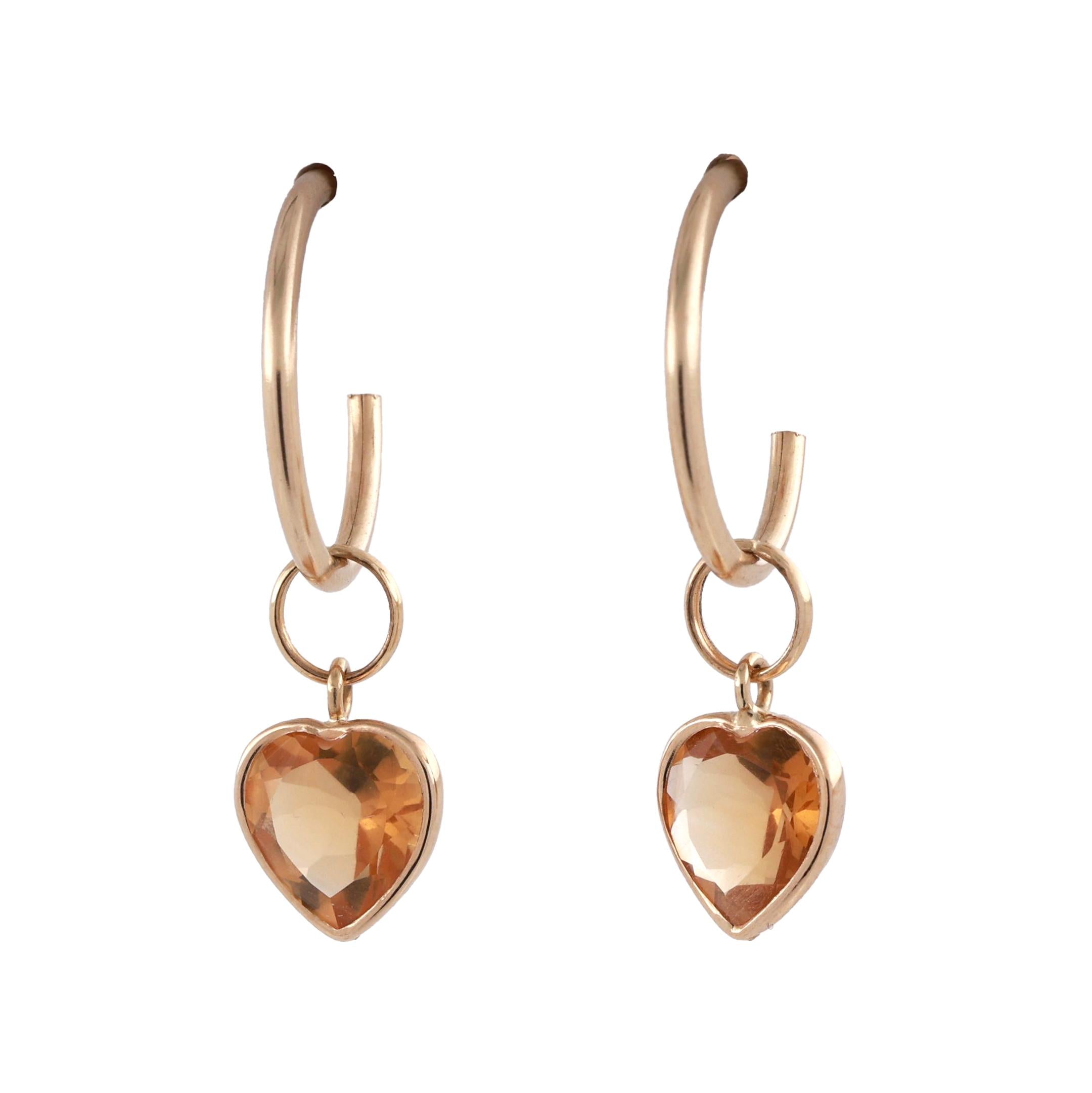Citrine Heart Hoop Earring Attachments 14K Yellow Gold 5.02 CTW 0.65" Ladies