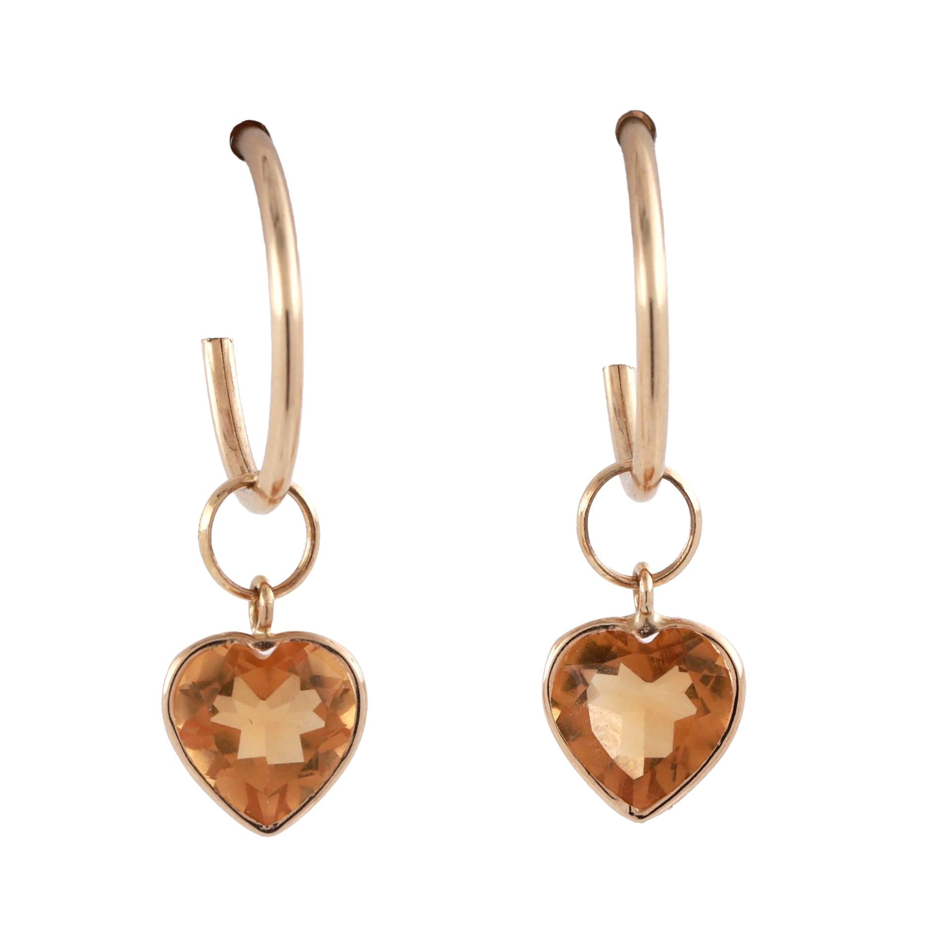 Citrine Heart Hoop Earring Attachments 14K Yellow Gold 5.02 CTW 0.65" Ladies