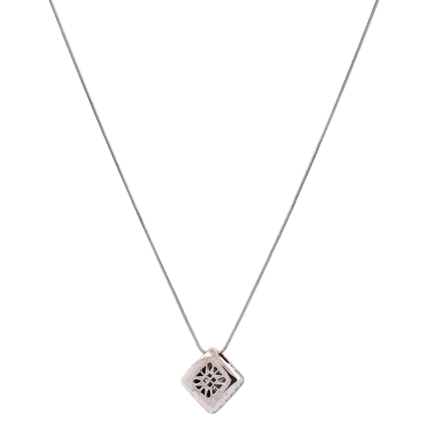 1.00 TW Halo Diamond Square Pendant Chain Necklace 14K 18K White Gold 16.25"