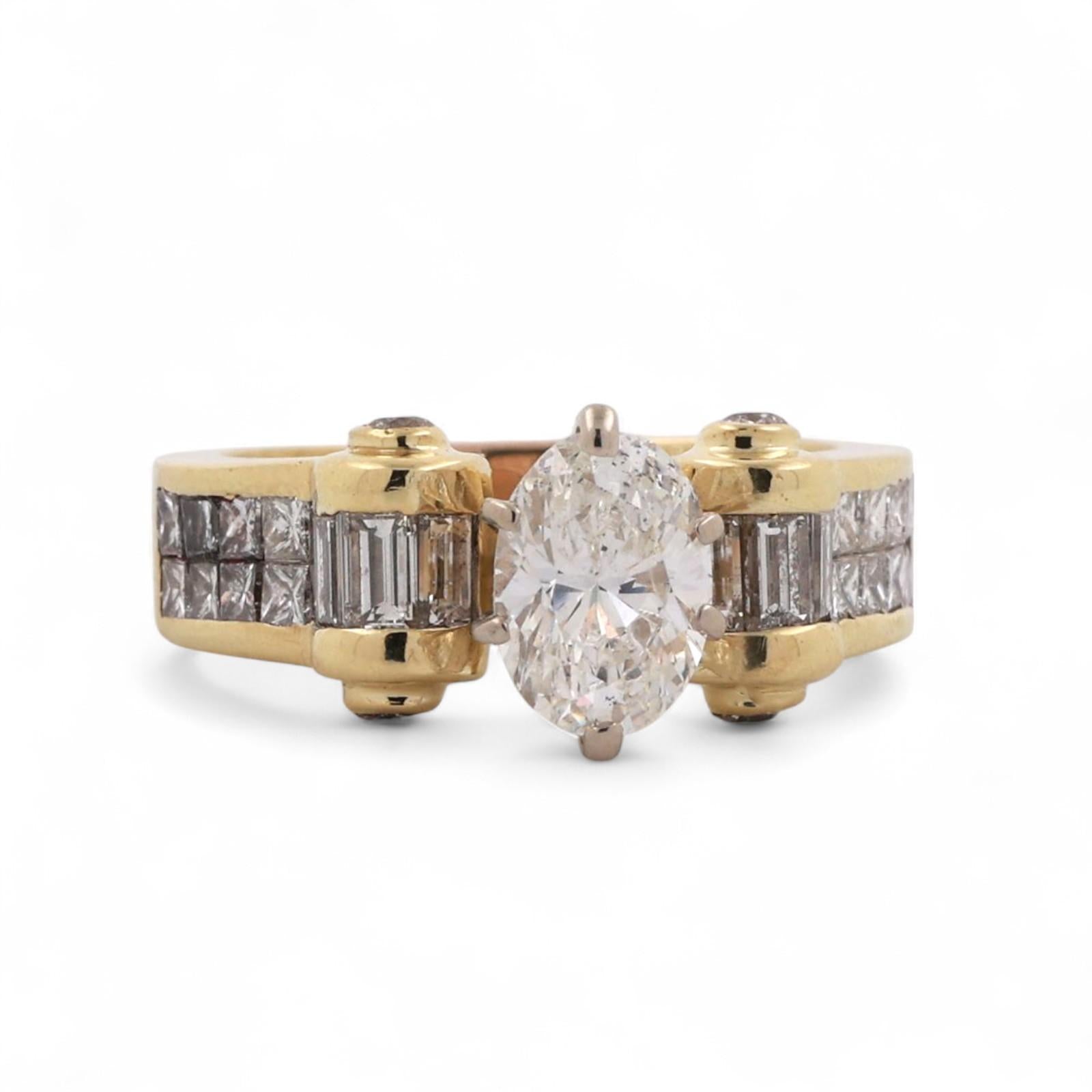 Solitaire Oval Cut Diamond Accent Engagement Ring 18K Gold 2.75 TW Size 8 Ladies