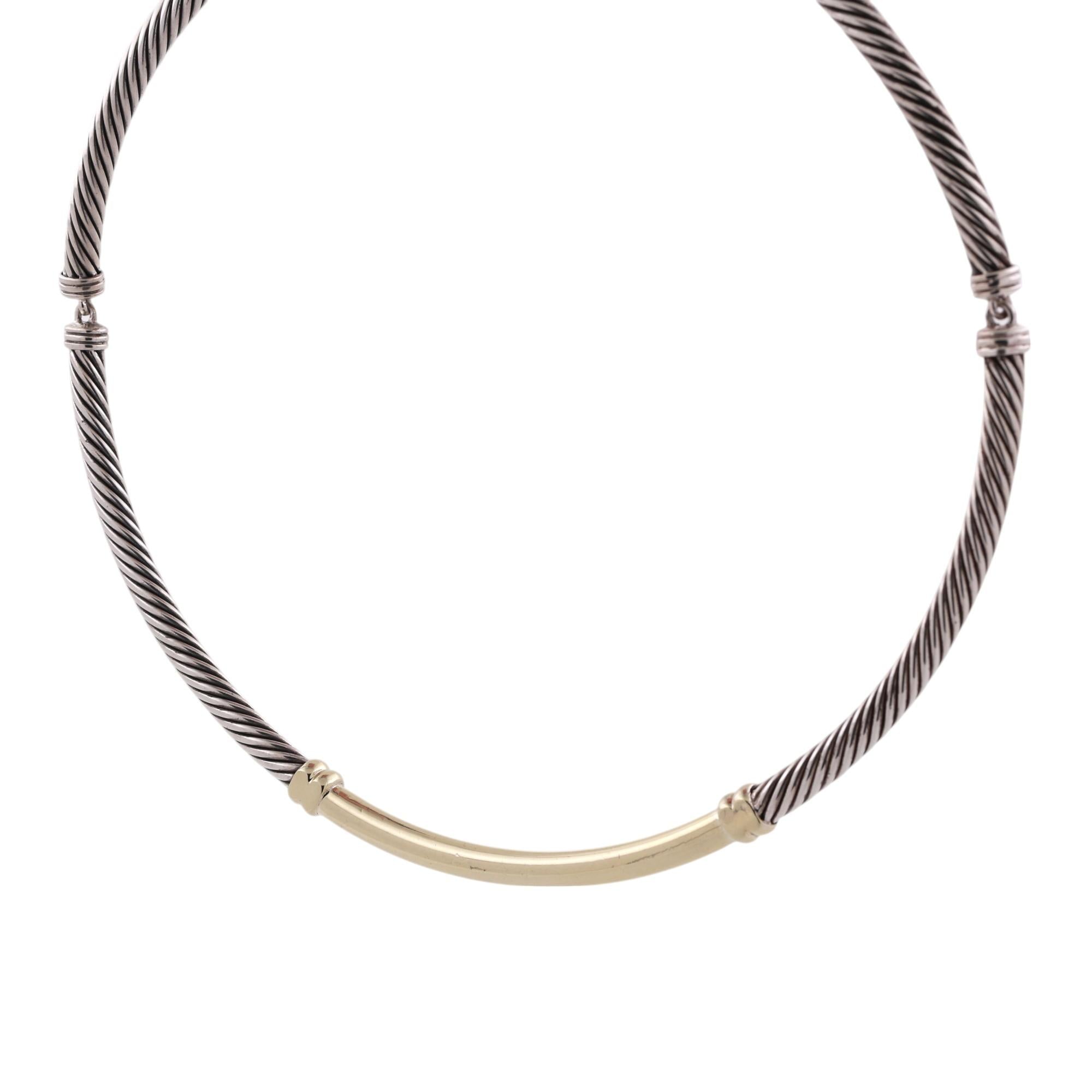 David Yurman Metro Cable Choker Necklace 14K Yellow Gold Sterling Silver 16"