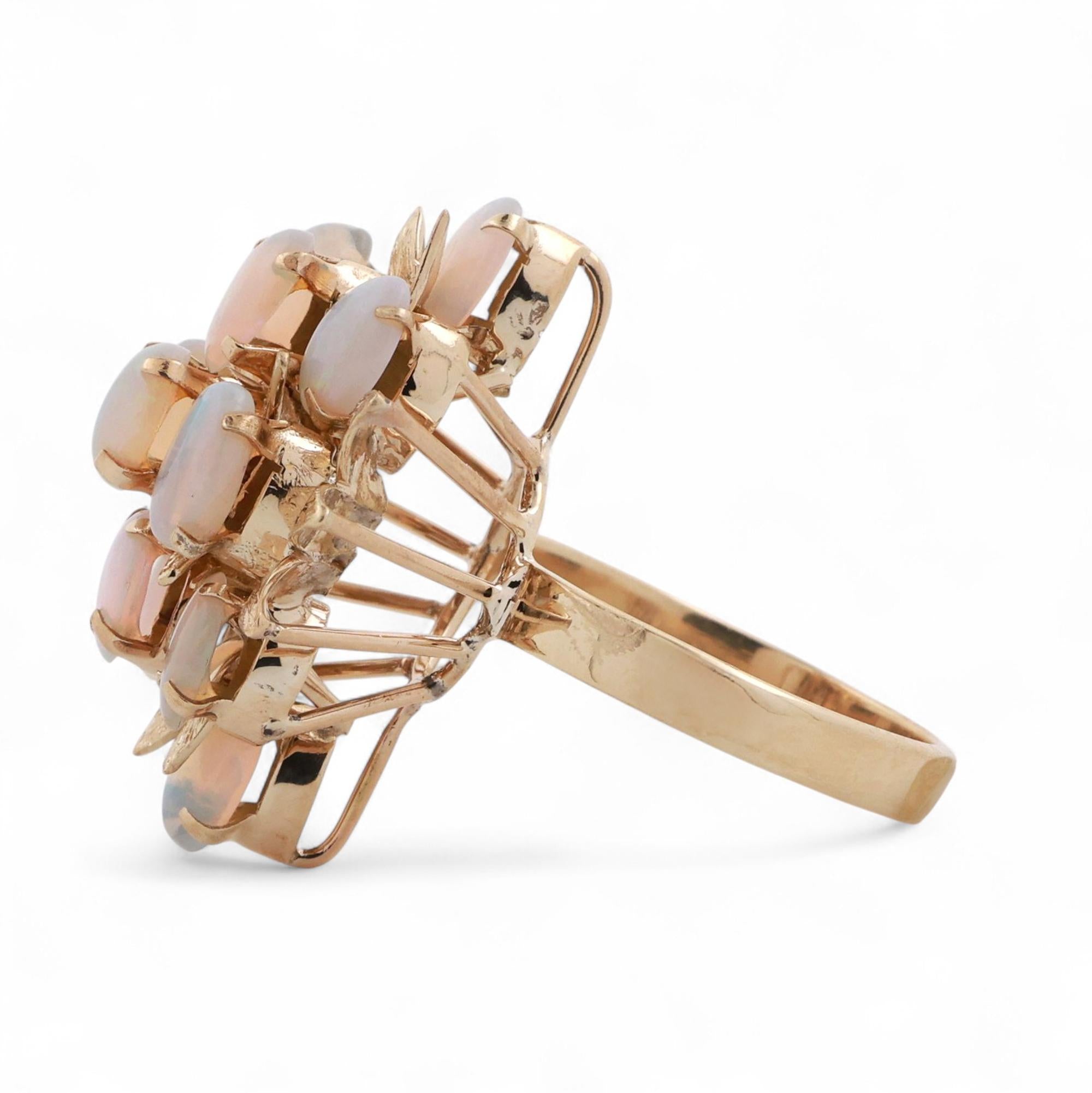 Vintage White Opal Floral Ring 14K Yellow Gold 3.08 CTW Size 7 Ladies Estate