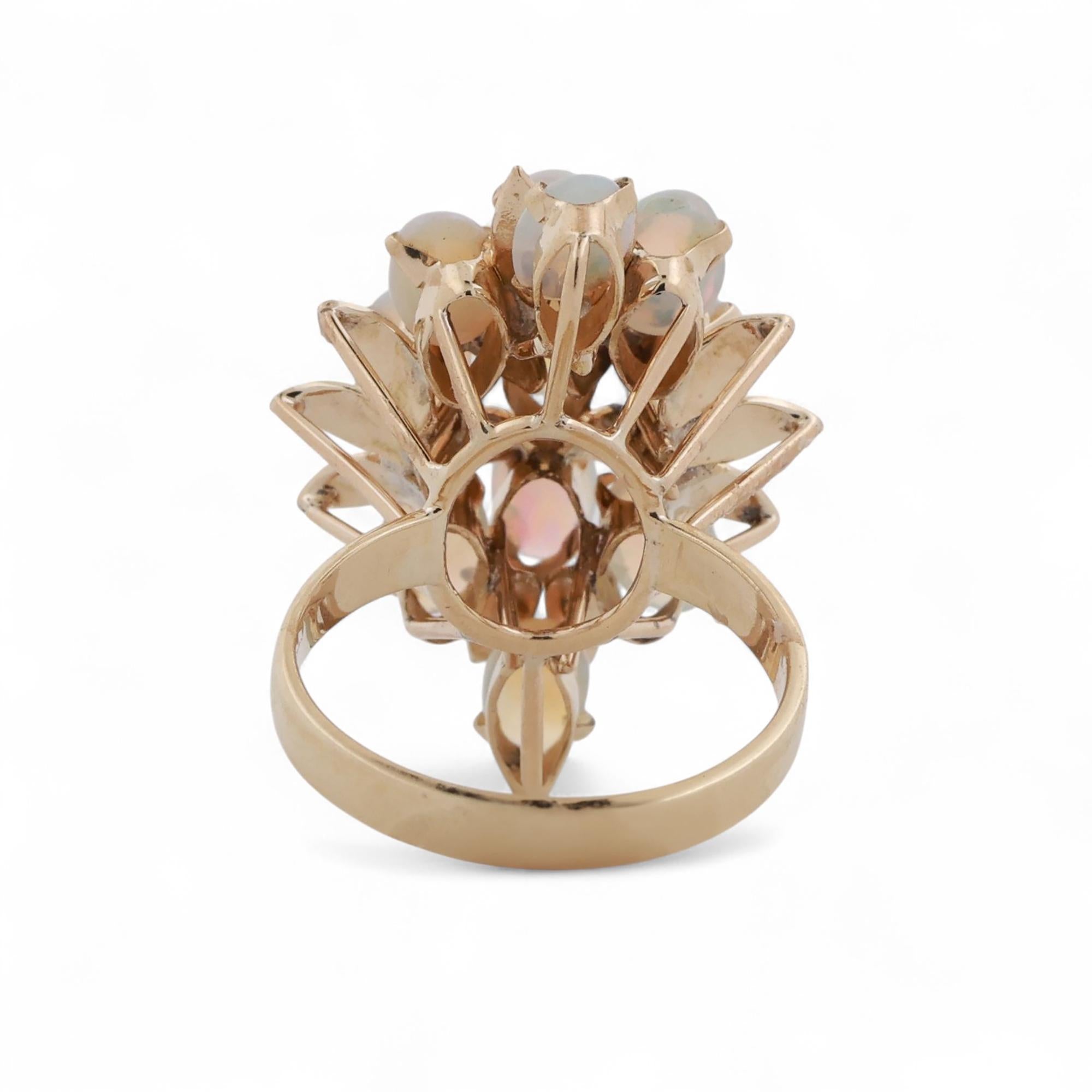 Vintage White Opal Floral Ring 14K Yellow Gold 3.08 CTW Size 7 Ladies Estate