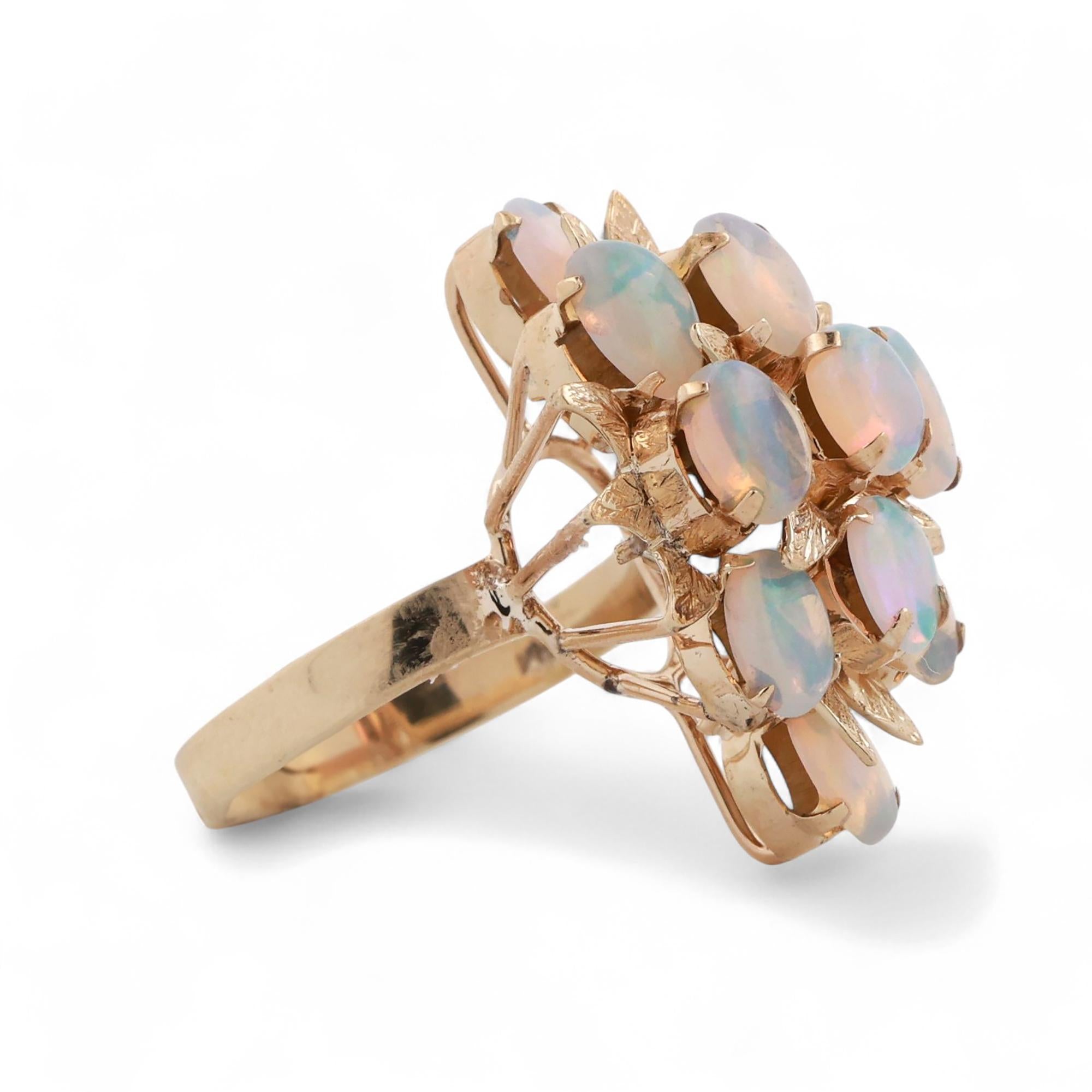 Vintage White Opal Floral Ring 14K Yellow Gold 3.08 CTW Size 7 Ladies Estate