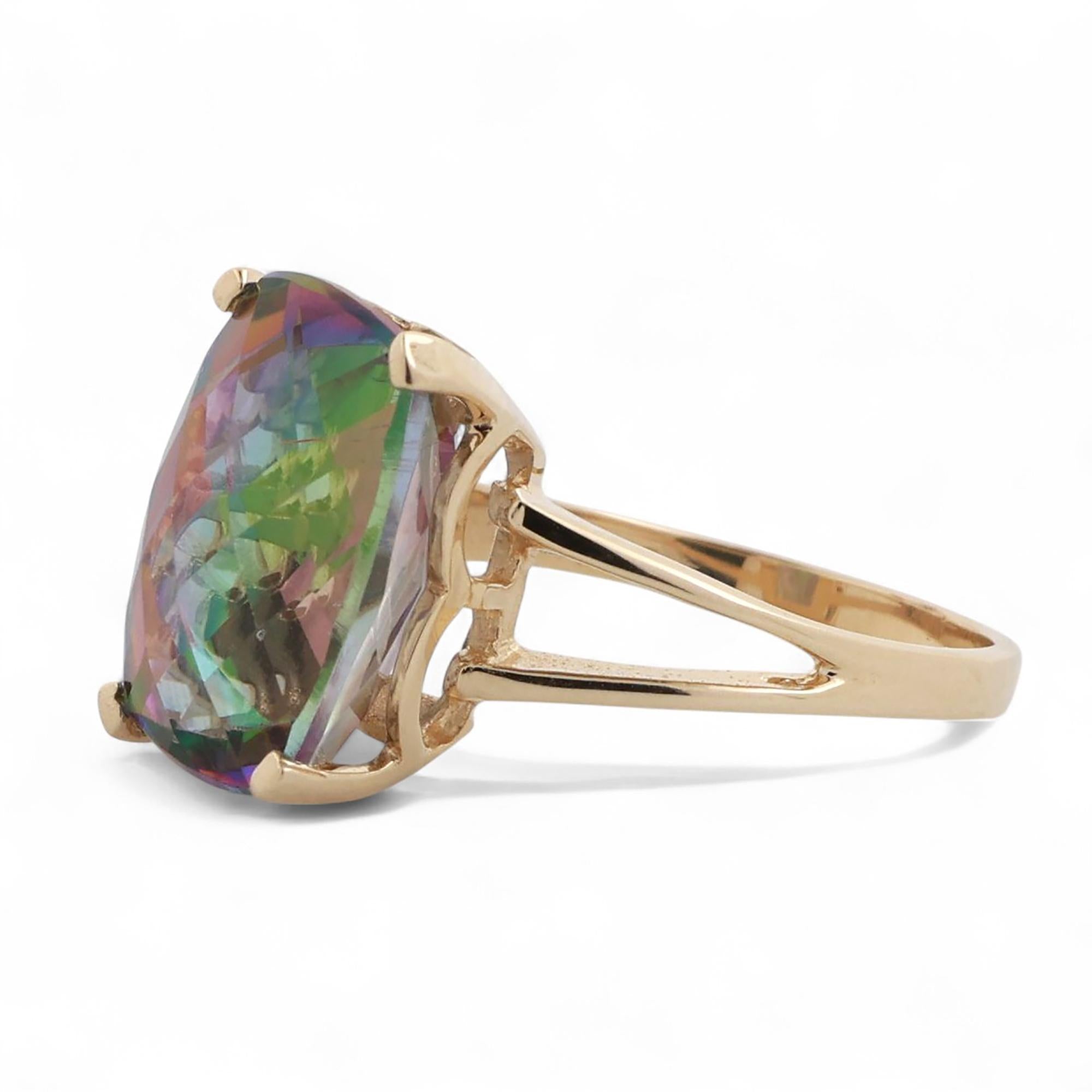 7.70 CT Solitaire Mystic Topaz Gemstone Ring 14K Yellow Gold Size 6.5 Estate