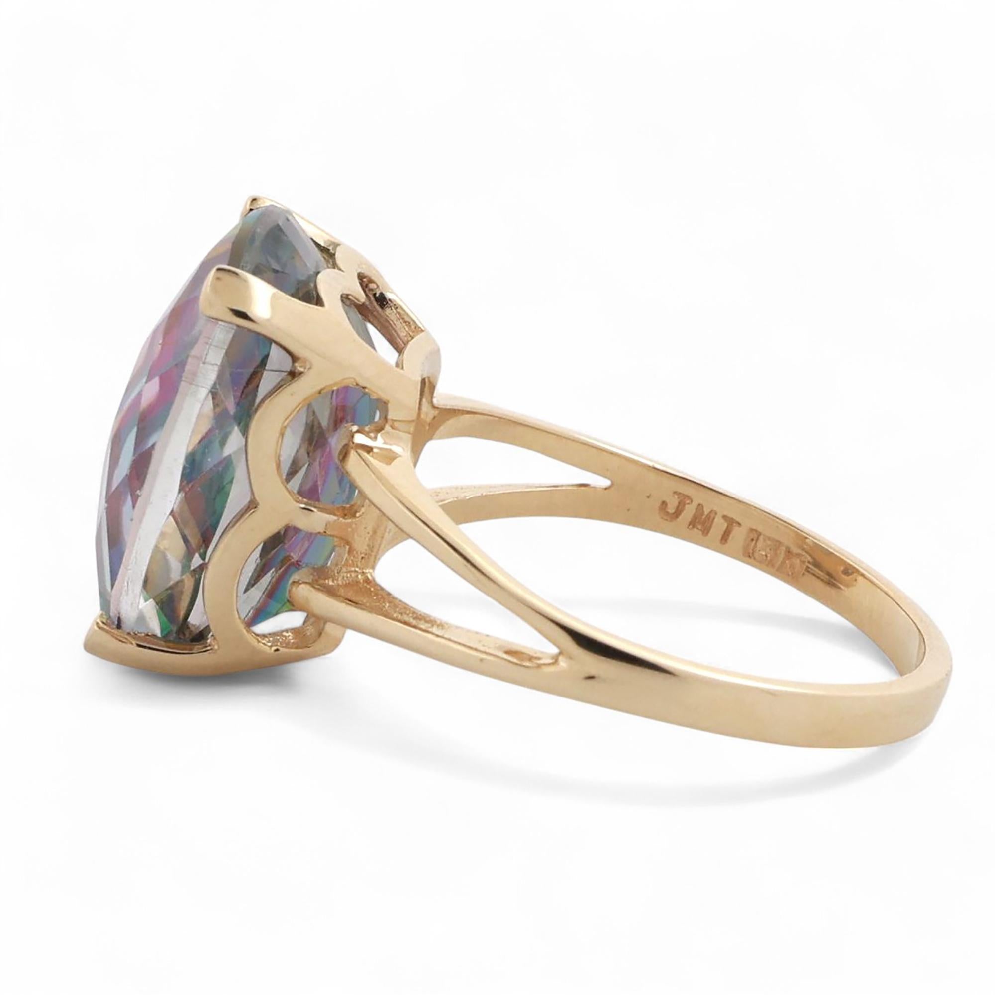 7.70 CT Solitaire Mystic Topaz Gemstone Ring 14K Yellow Gold Size 6.5 Estate