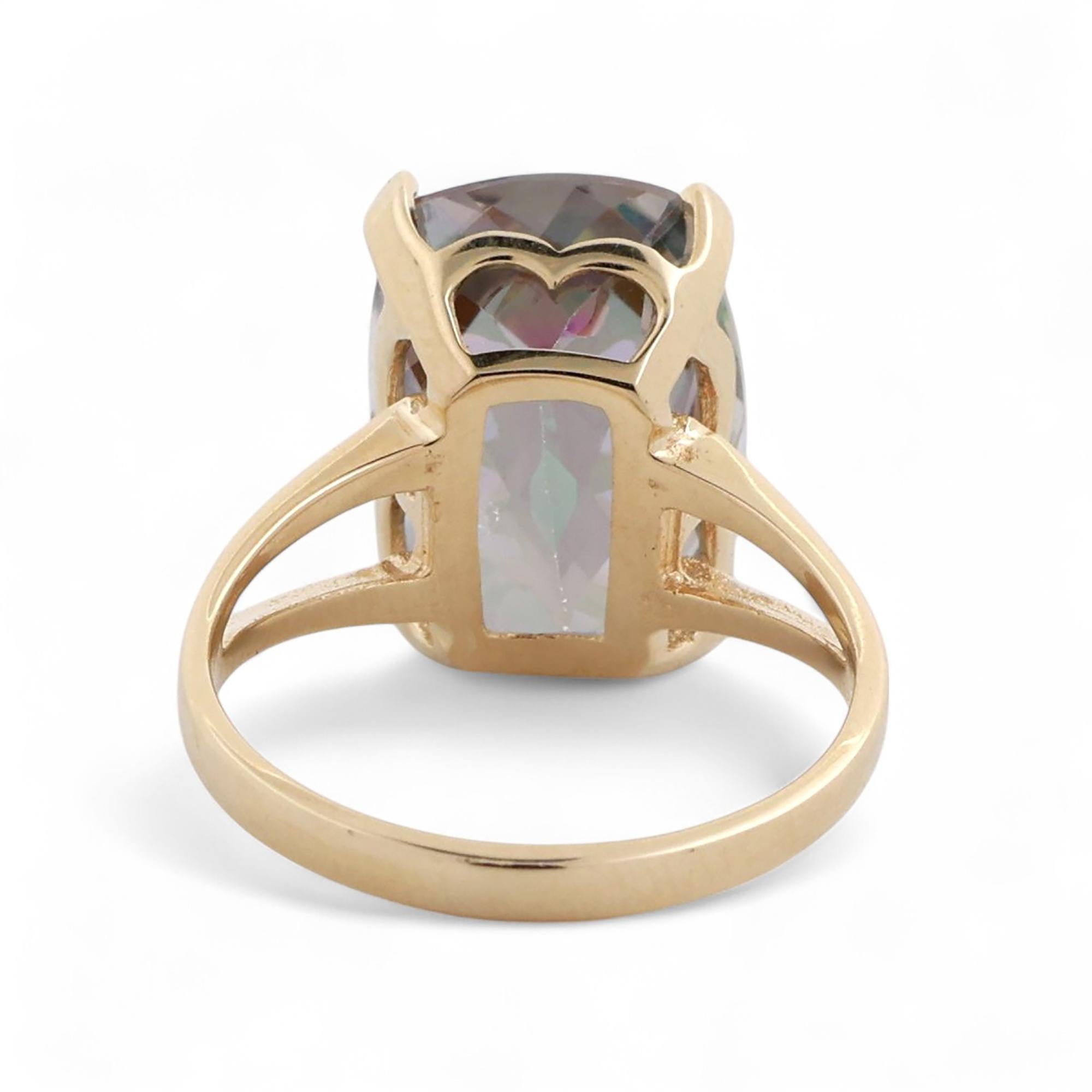 7.70 CT Solitaire Mystic Topaz Gemstone Ring 14K Yellow Gold Size 6.5 Estate
