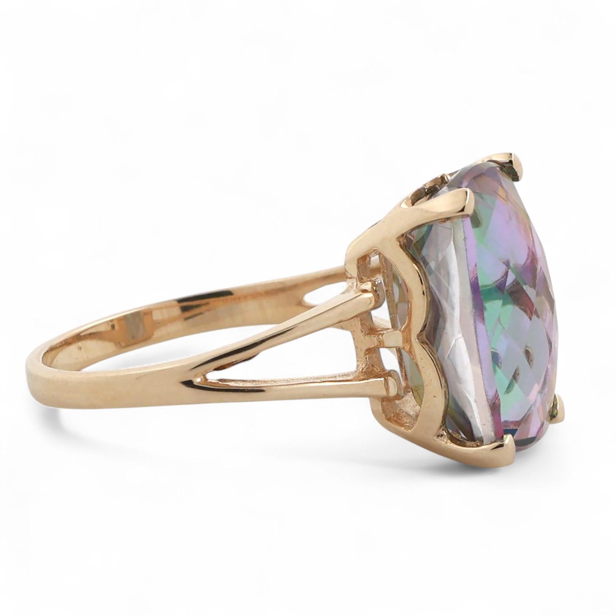 7.70 CT Solitaire Mystic Topaz Gemstone Ring 14K Yellow Gold Size 6.5 Estate
