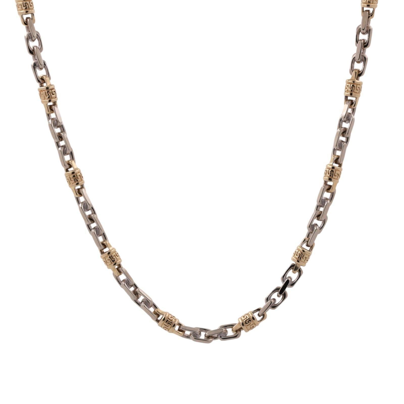 14K Gold Fancy Link Greek Key Chain Necklace 25" Unisex Estate