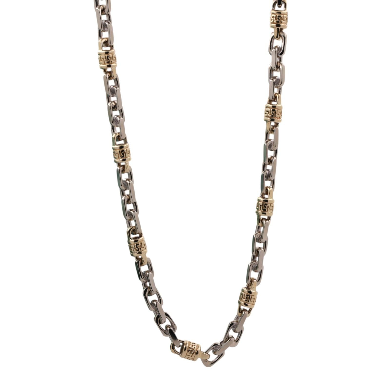 14K Gold Fancy Link Greek Key Chain Necklace 25" Unisex Estate